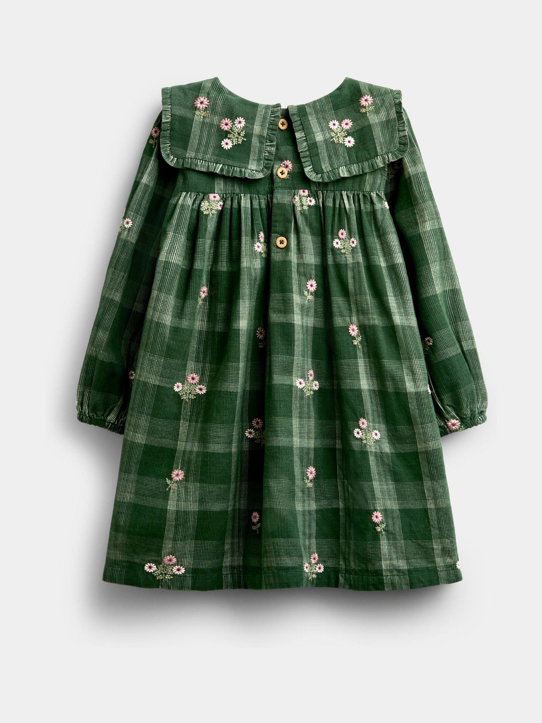 Green Floral Embroidered Check Cord Dress - Image 2 of 4