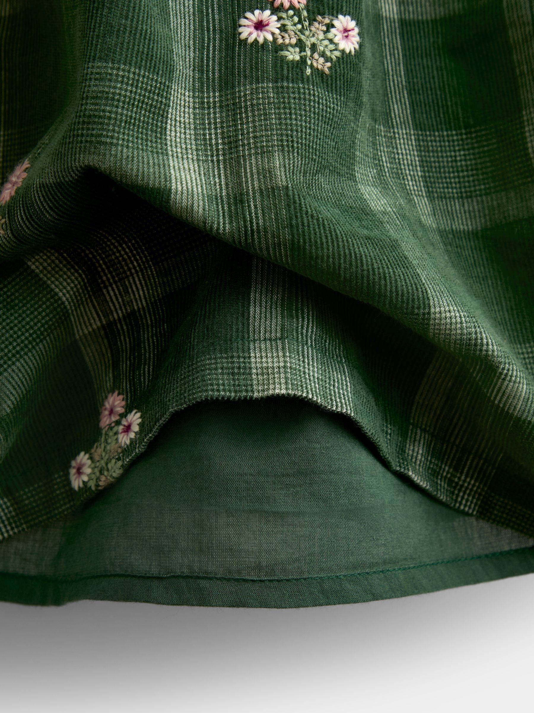 Green Floral Embroidered Check Cord Dress - Image 3 of 4