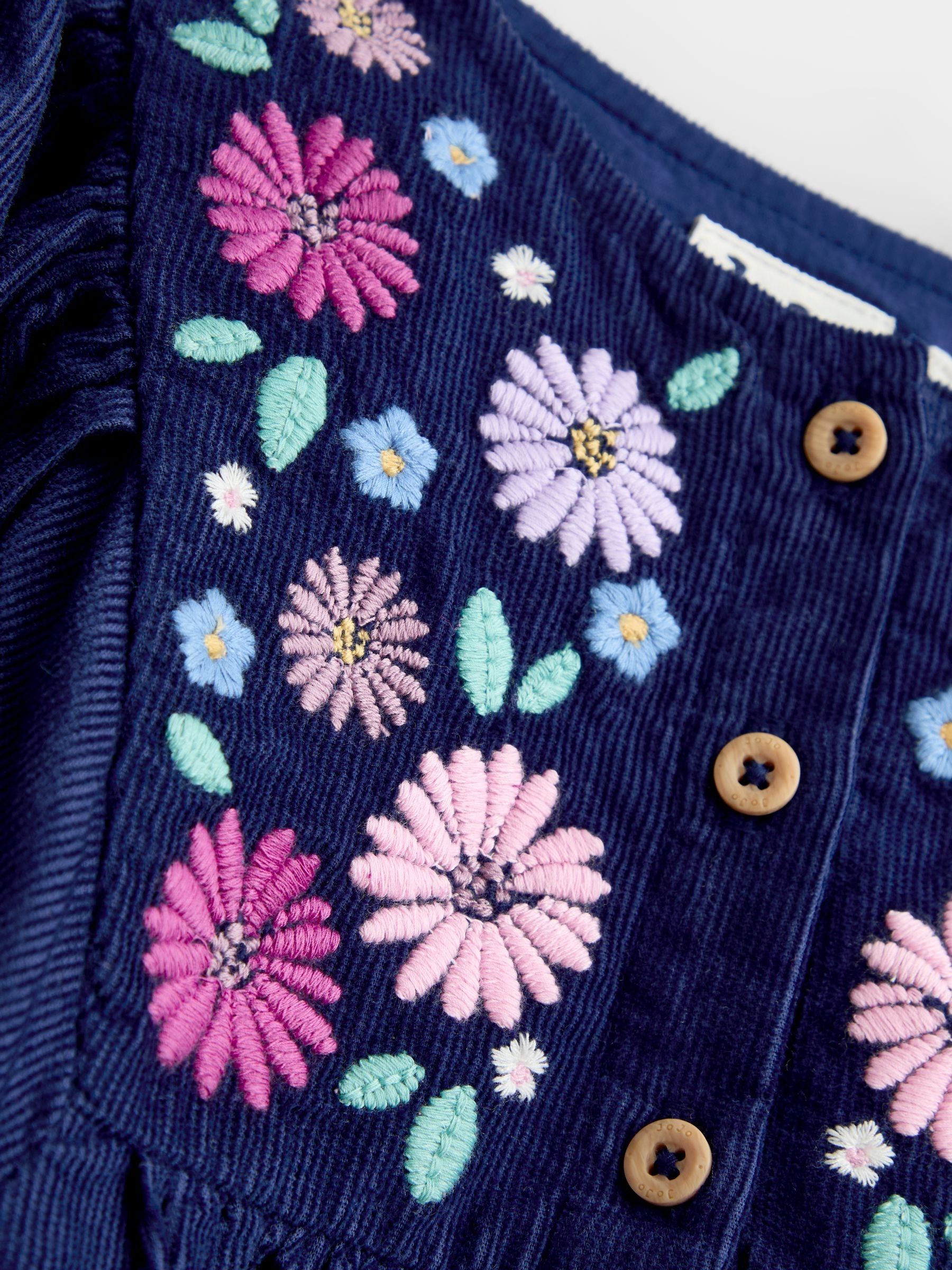 Navy Blue Floral Embroidered Cord Dress - Image 3 of 4