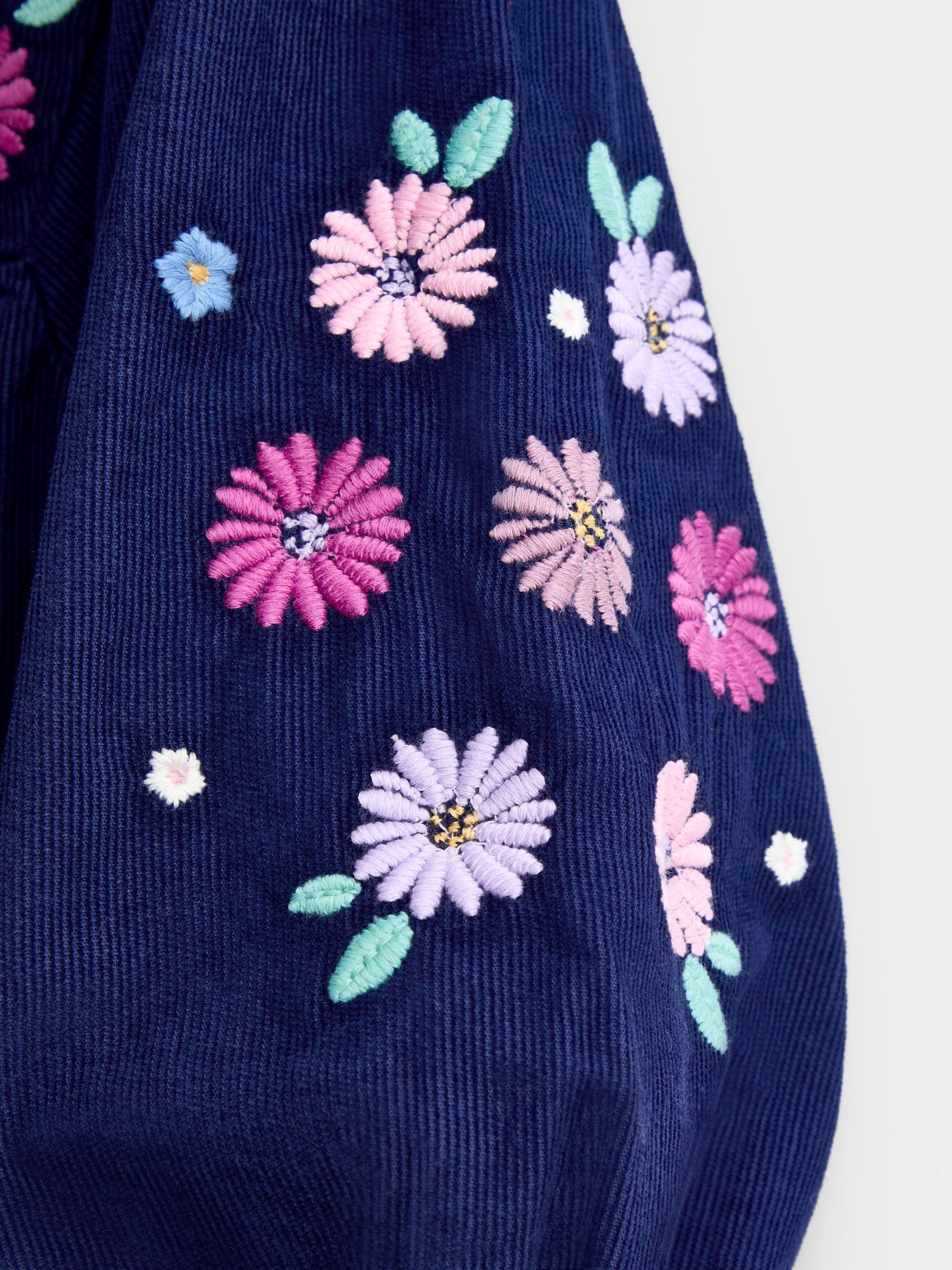 Navy Blue Floral Embroidered Cord Dress - Image 4 of 4