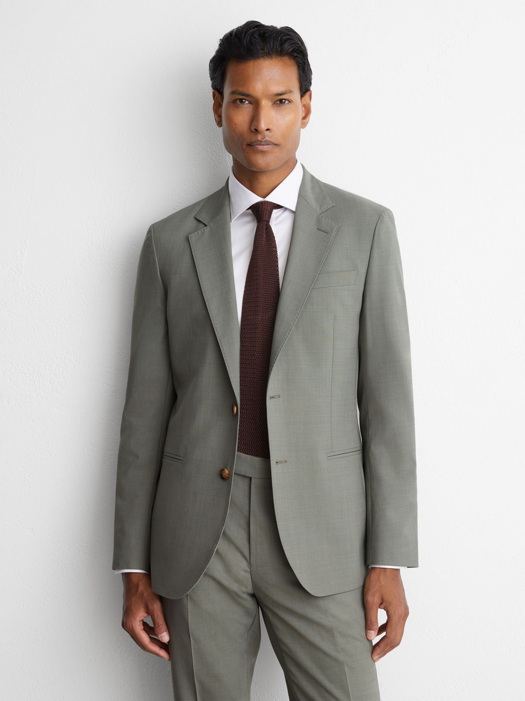 Tailored Fit Wool-Blend Single-Breasted Suit Blazer in Sage Green - Image 1 of 10 Tailored Fit Wool-Blend Single-Breasted Suit Blazer in Sage Green - Image 1 of 10
