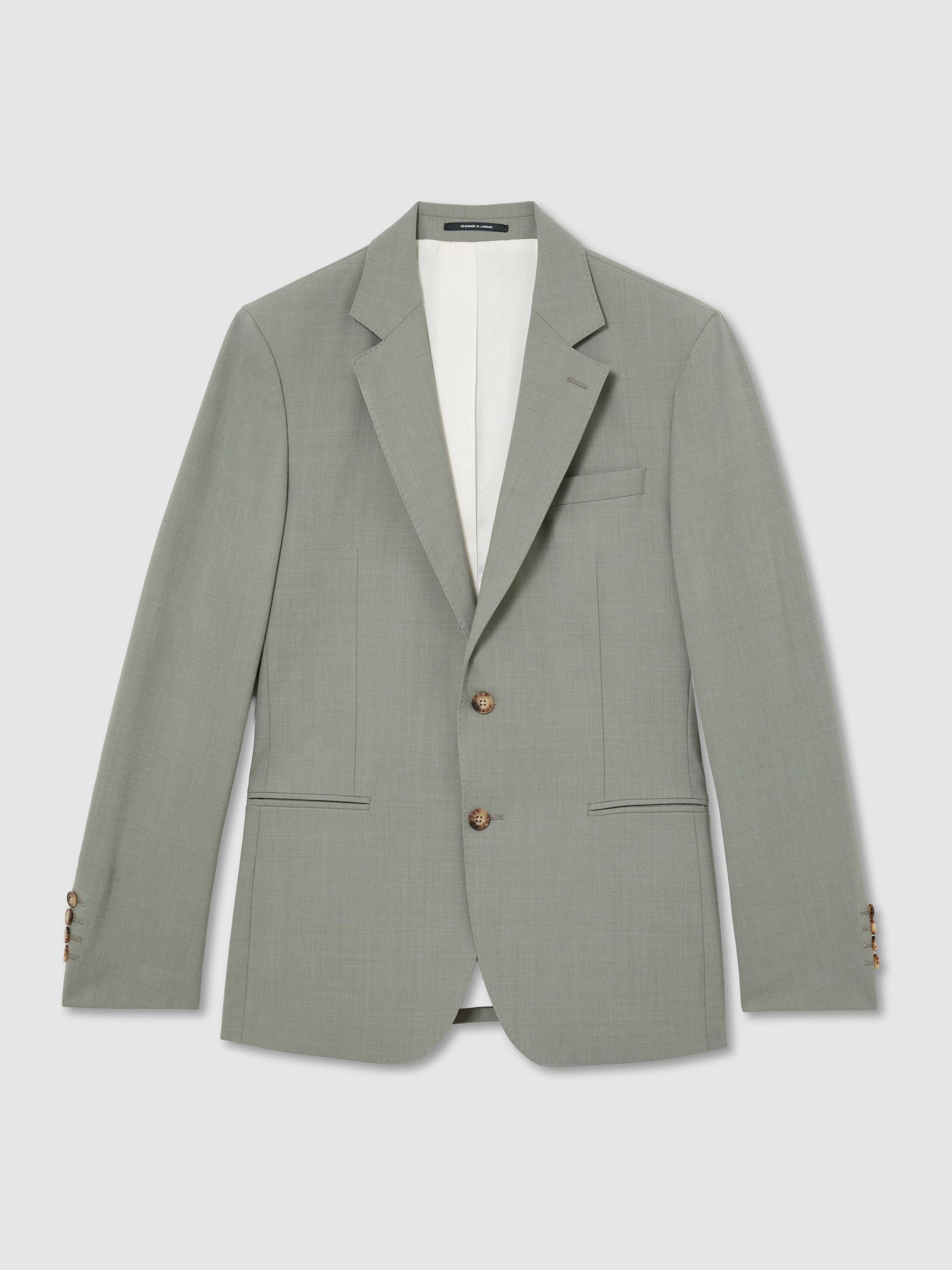 Tailored Fit Wool-Blend Single-Breasted Suit Blazer in Sage Green - Image 2 of 10 Tailored Fit Wool-Blend Single-Breasted Suit Blazer in Sage Green - Image 2 of 10