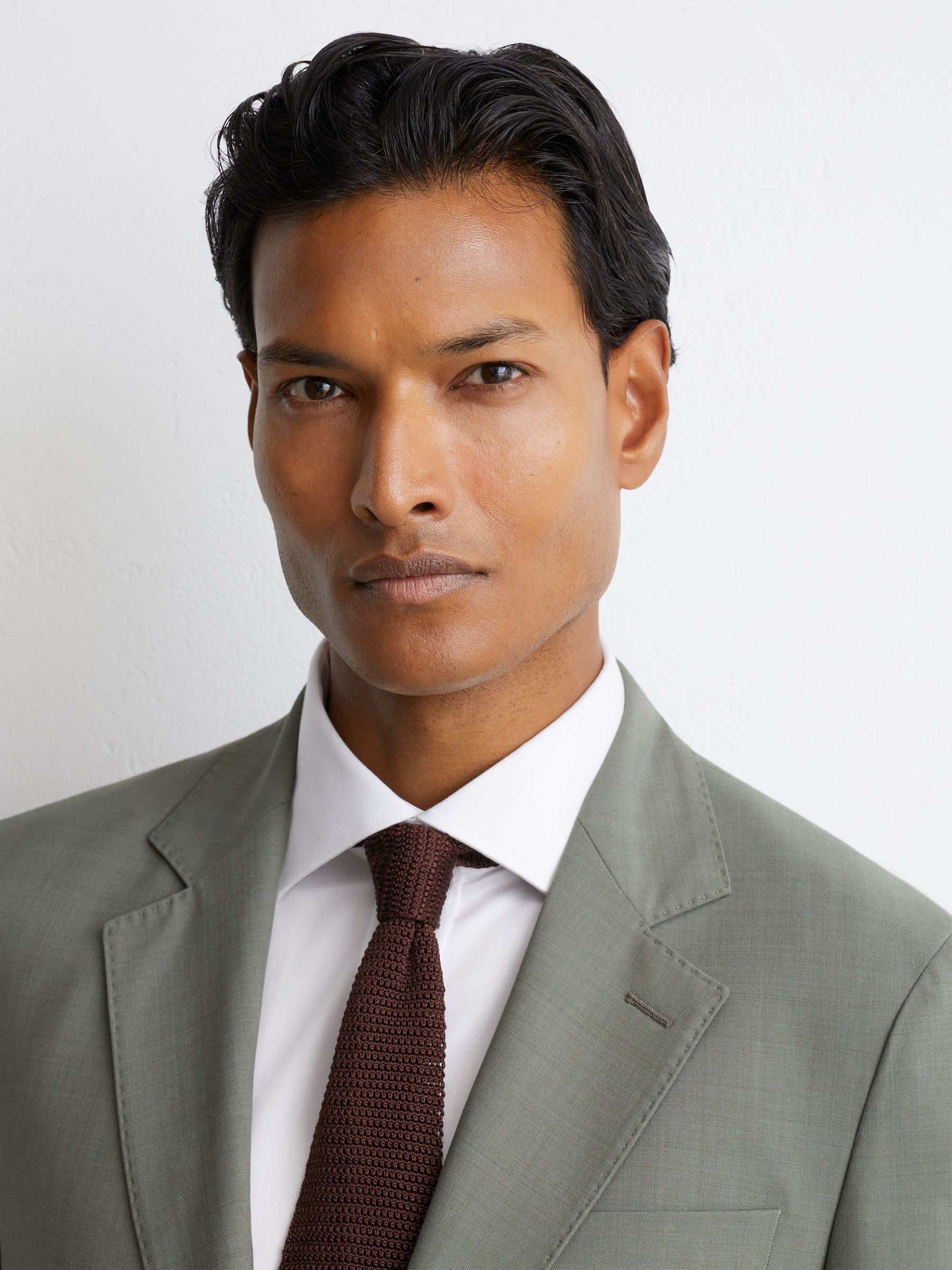 Tailored Fit Wool-Blend Single-Breasted Suit Blazer in Sage Green - Image 6 of 10