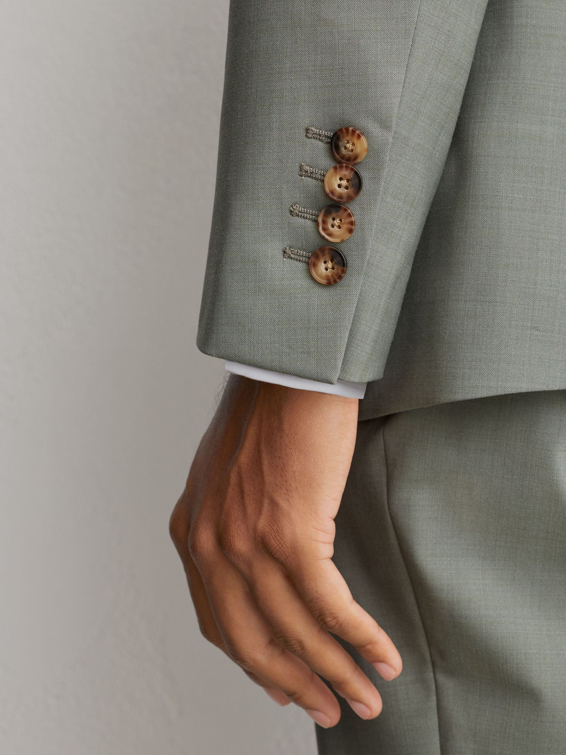 Tailored Fit Wool-Blend Single-Breasted Suit Blazer in Sage Green - Image 7 of 10