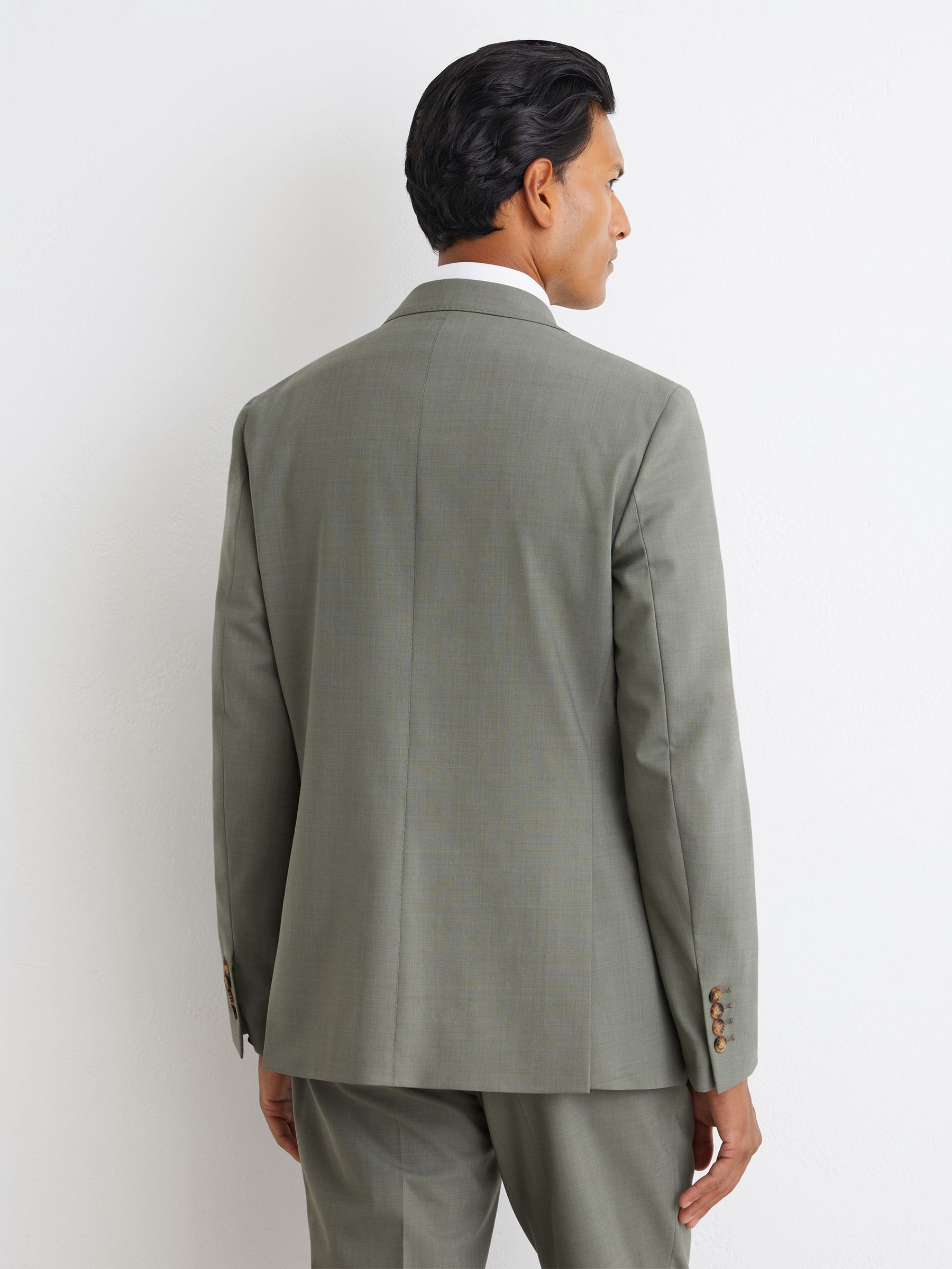 Tailored Fit Wool-Blend Single-Breasted Suit Blazer in Sage Green - Image 8 of 10