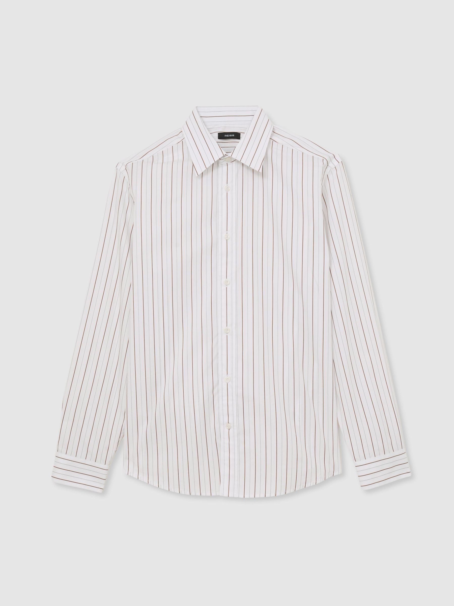 Cotton Pinstripe Spread-Collar Shirt Regular-Fit in White/Brown Stripe - Image 2 of 7