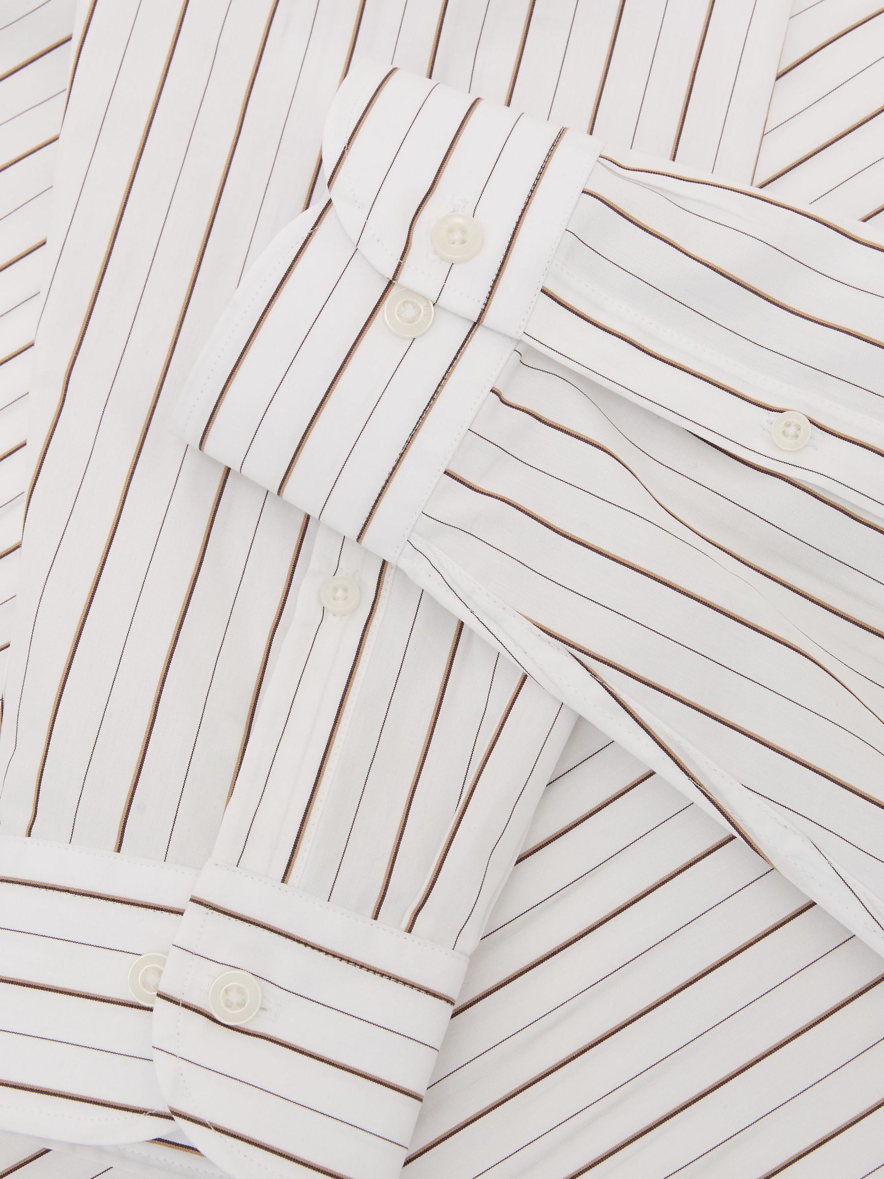 Cotton Pinstripe Spread-Collar Shirt Regular-Fit in White/Brown Stripe - Image 7 of 7