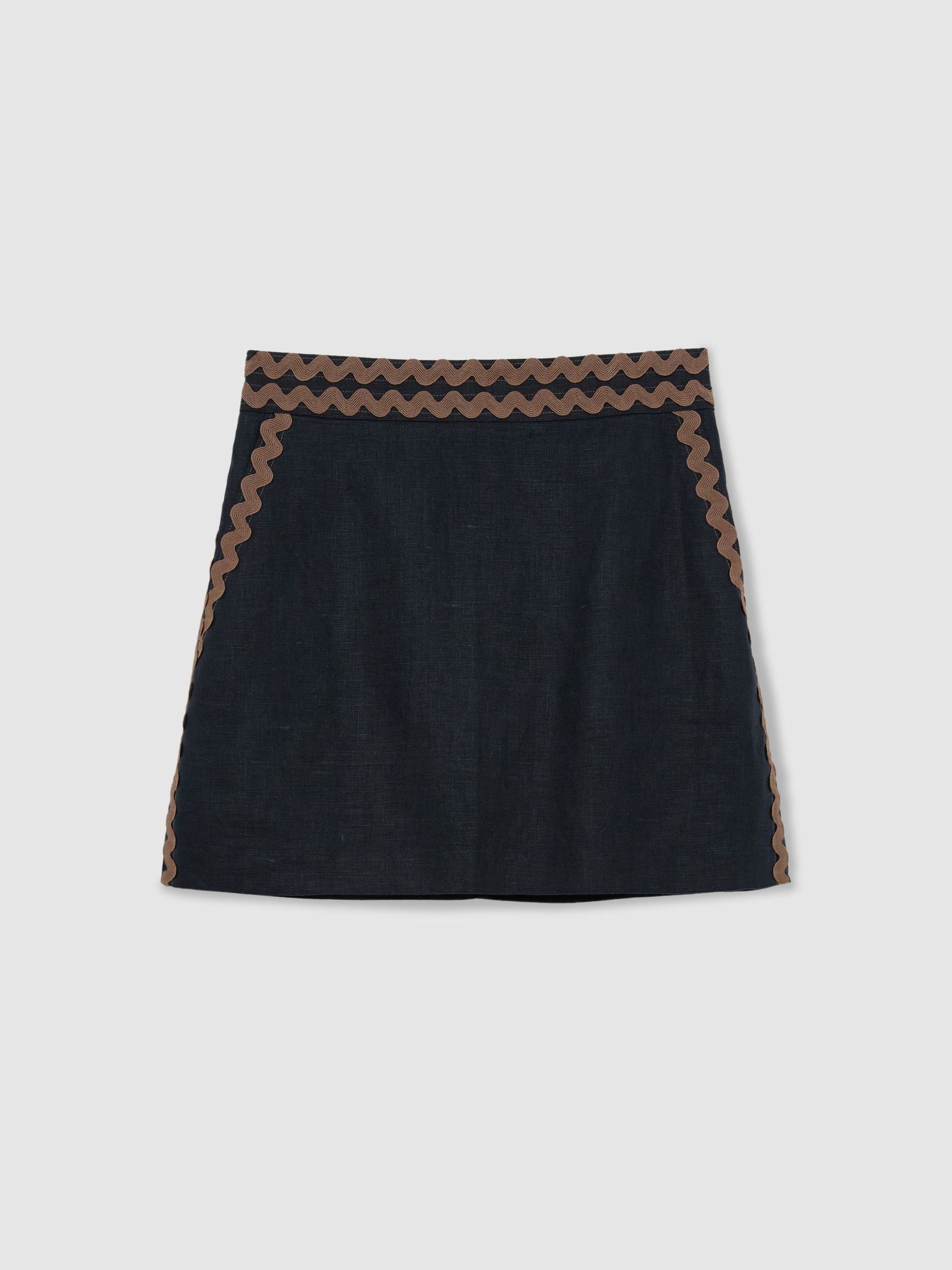 Linen Wave-Trim Mini Skirt in Navy/Brown - Image 2 of 8