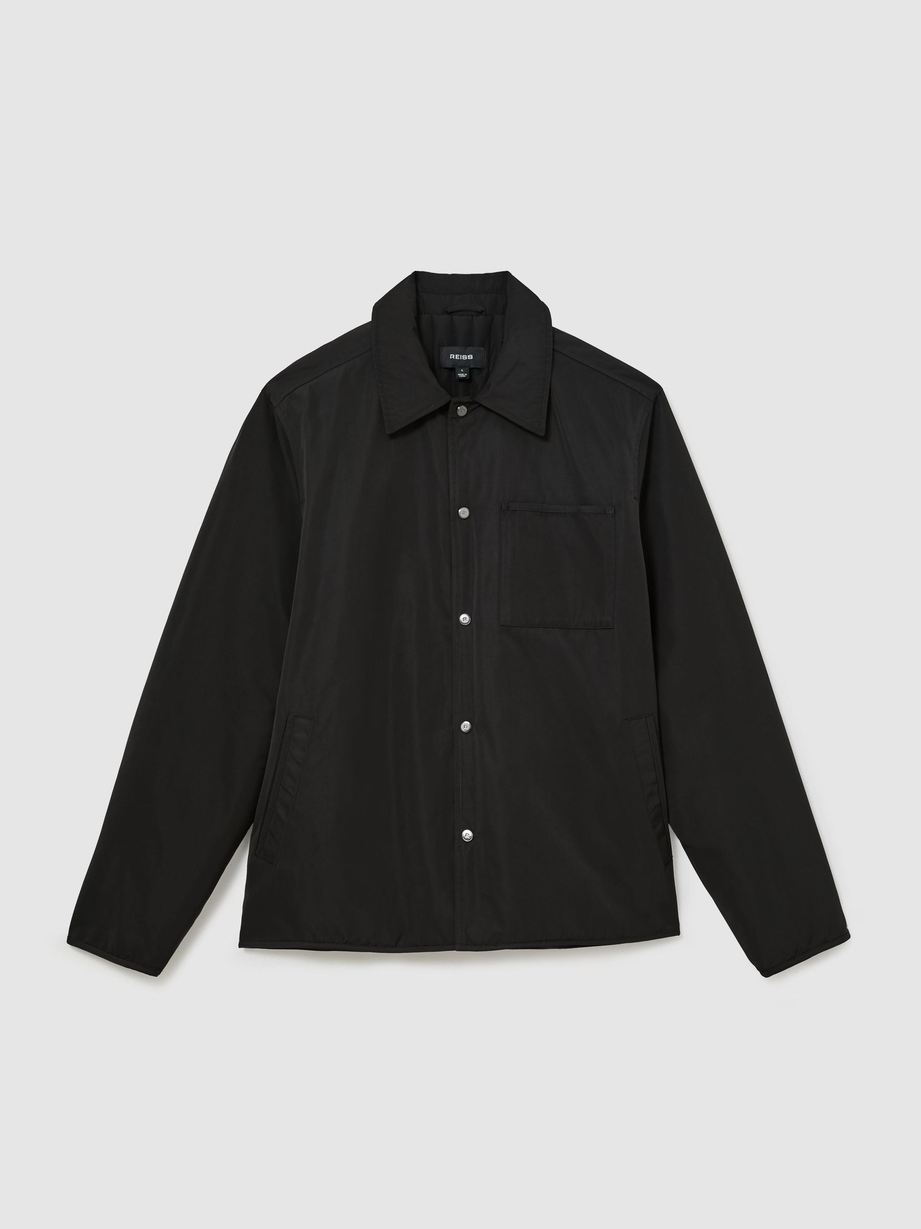 Lightly-Padded Patch-Pocket Overshirt in Black - Image 2 of 8
