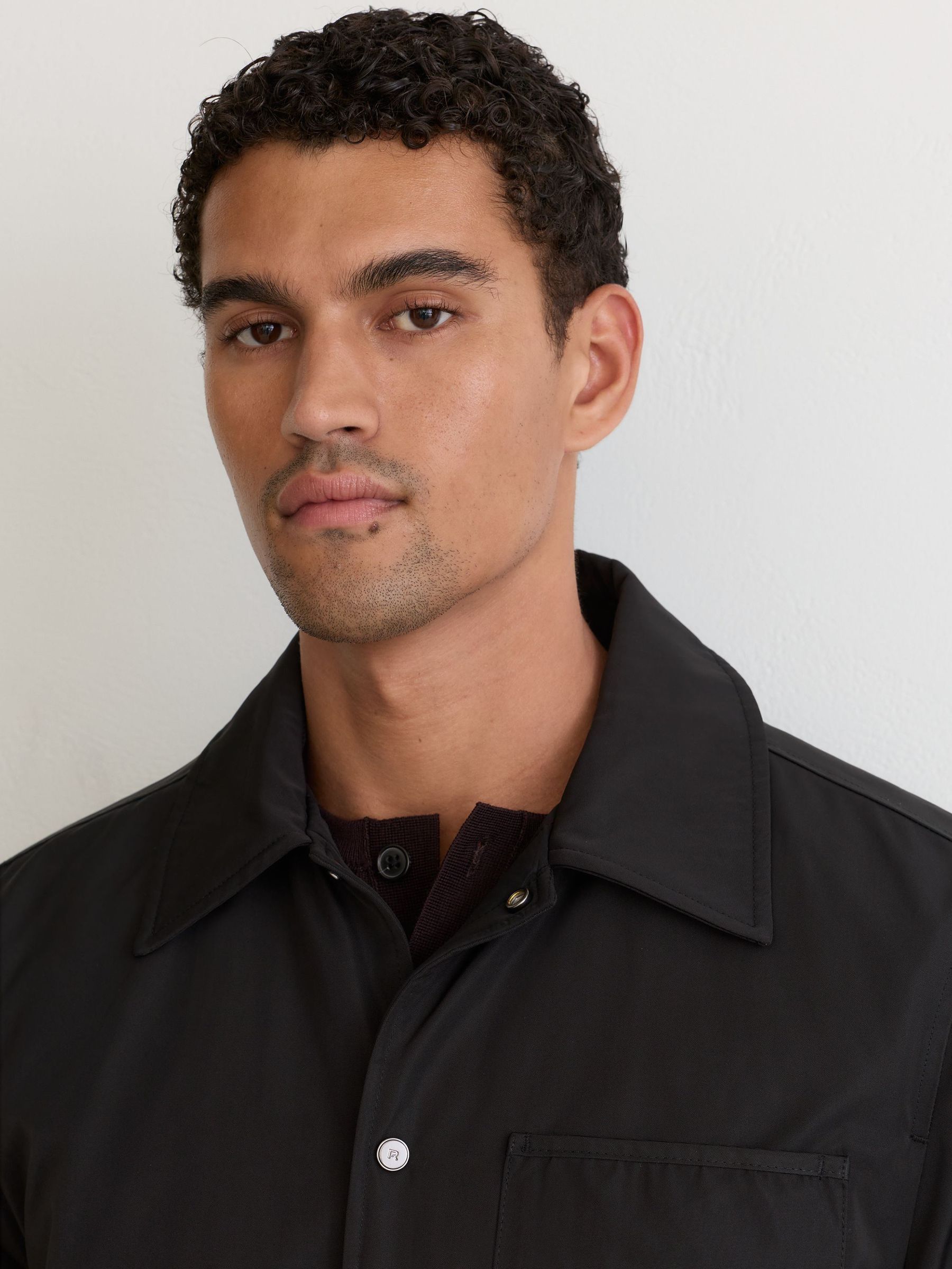 Lightly-Padded Patch-Pocket Overshirt in Black - Image 4 of 8