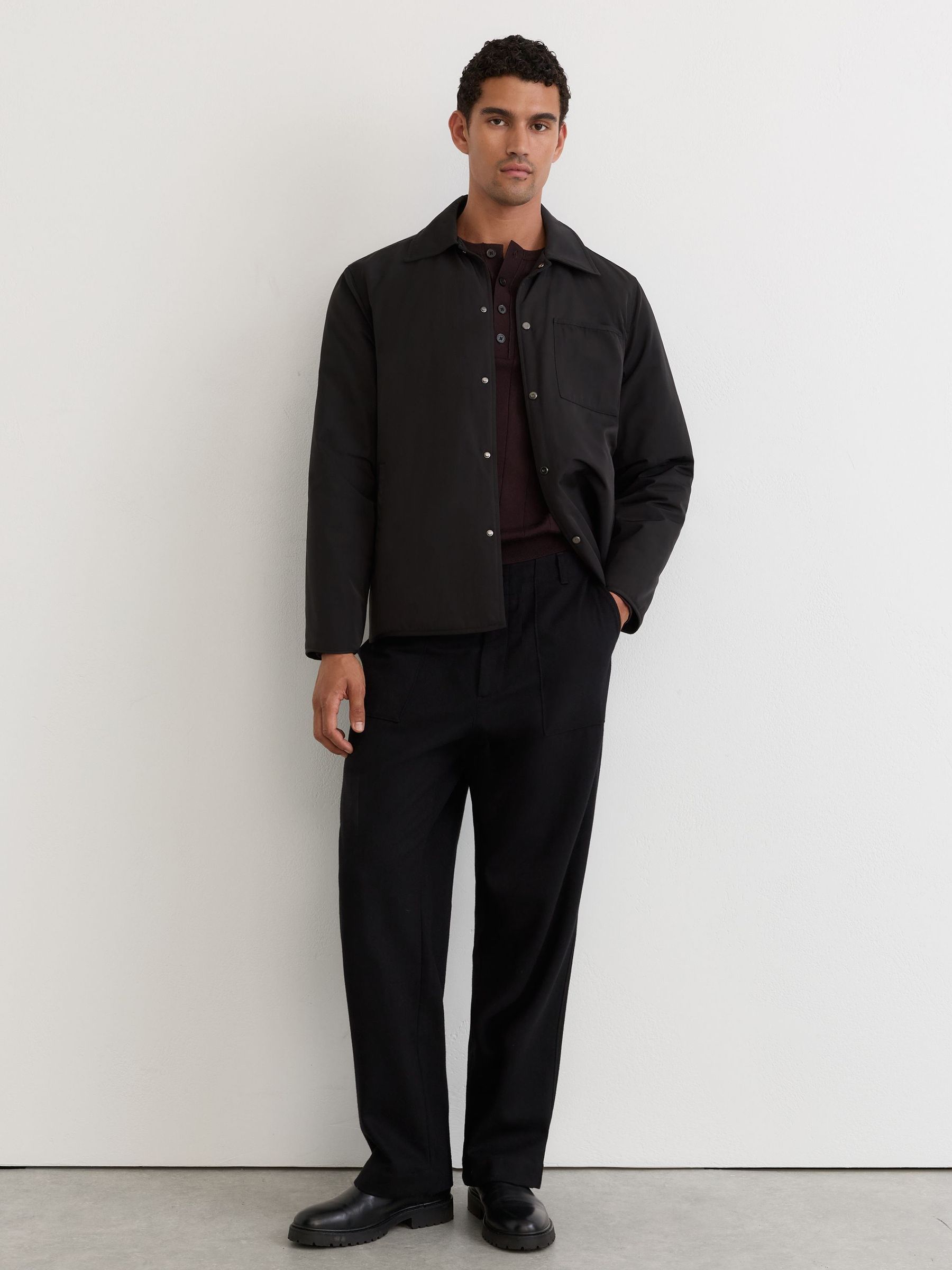 Lightly-Padded Patch-Pocket Overshirt in Black - Image 6 of 8