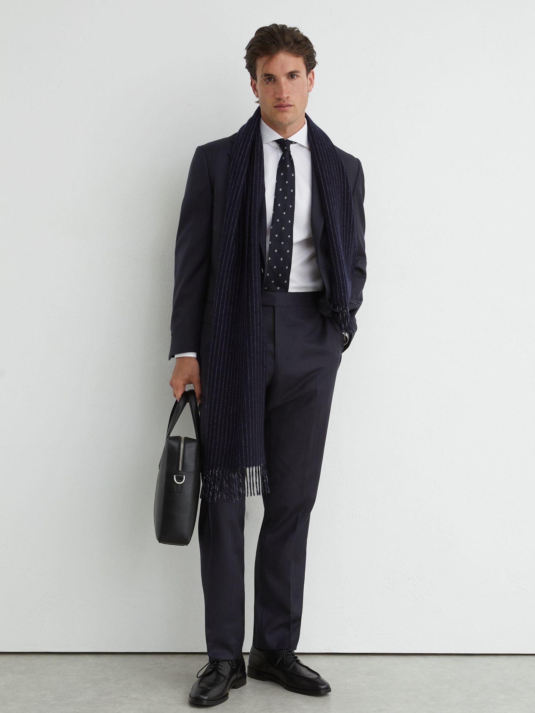 Wool Shadow-Stripe Classic-Fit Suit Trousers in Navy - Image 1 of 7