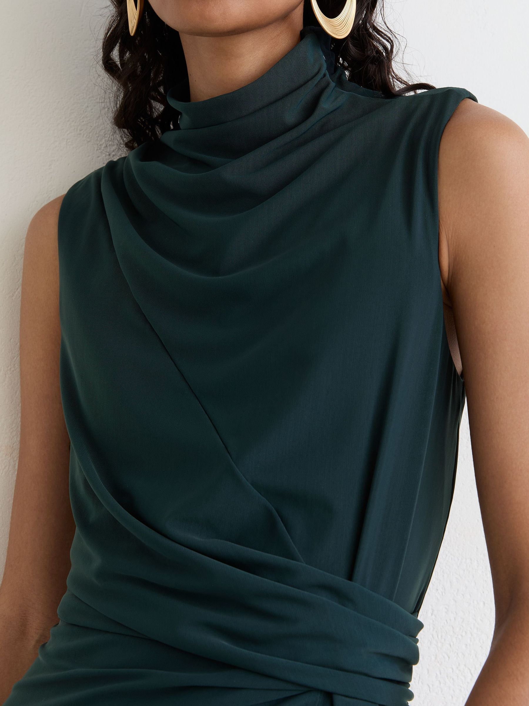 Petite Draped-Detail Sleeveless Maxi Dress in Teal Green - Image 6 of 9