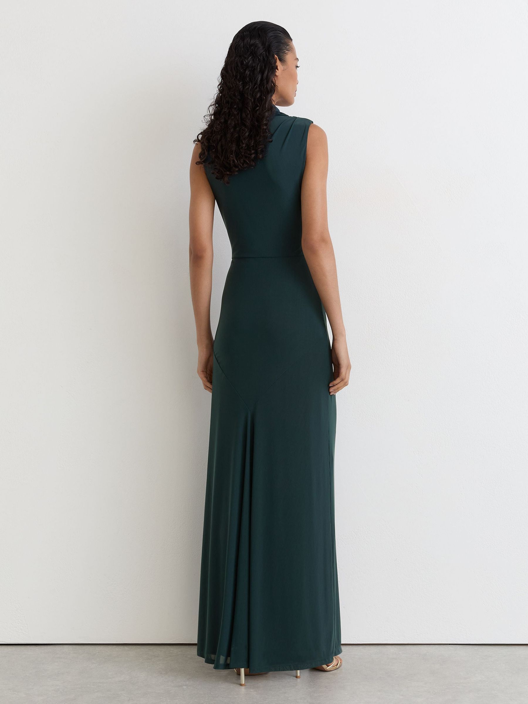 Petite Draped-Detail Sleeveless Maxi Dress in Teal Green - Image 7 of 9