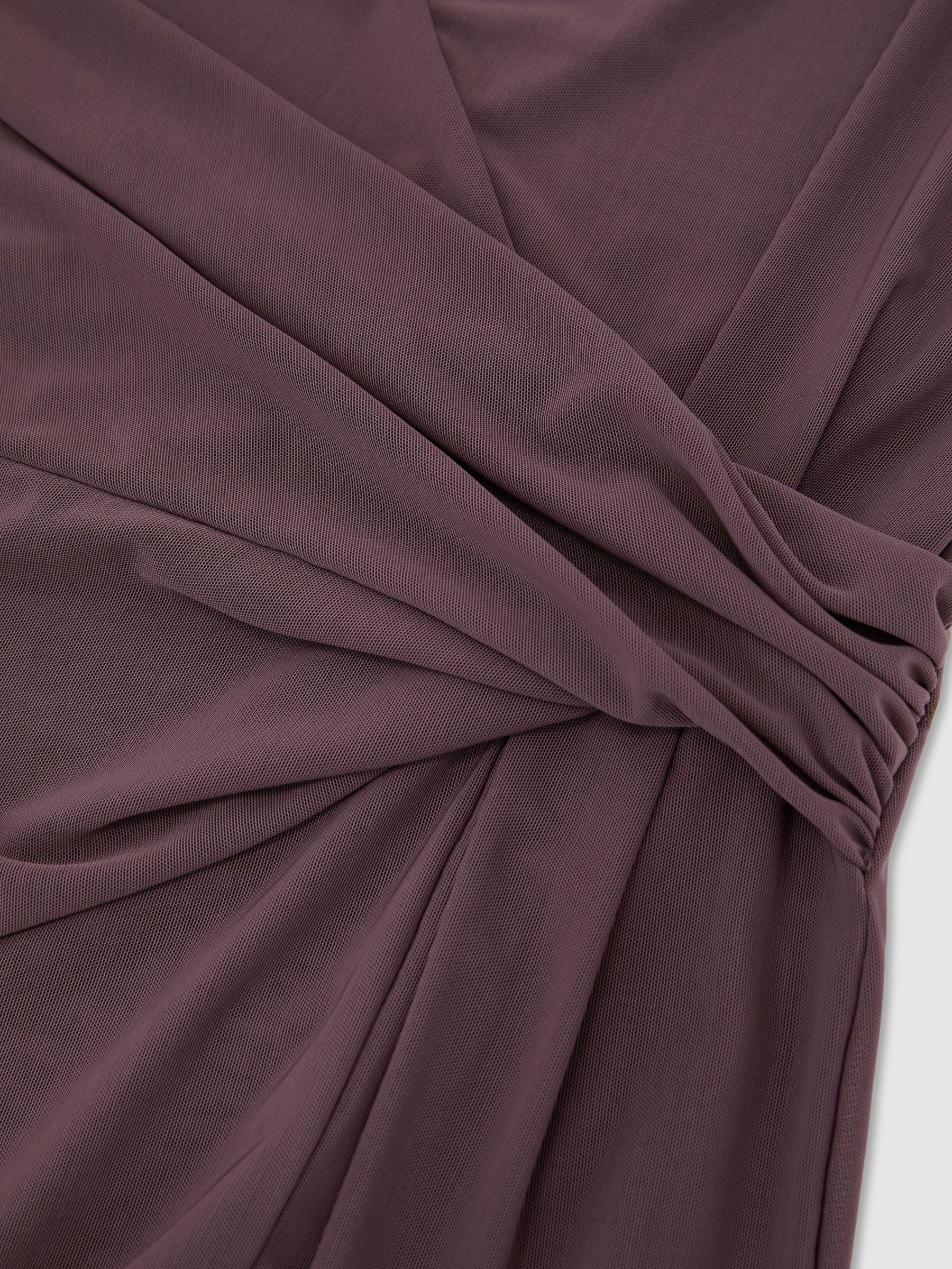 Draped-Detail Sleeveless Maxi Dress in Taupe Brown - Obrázek 6 z 6