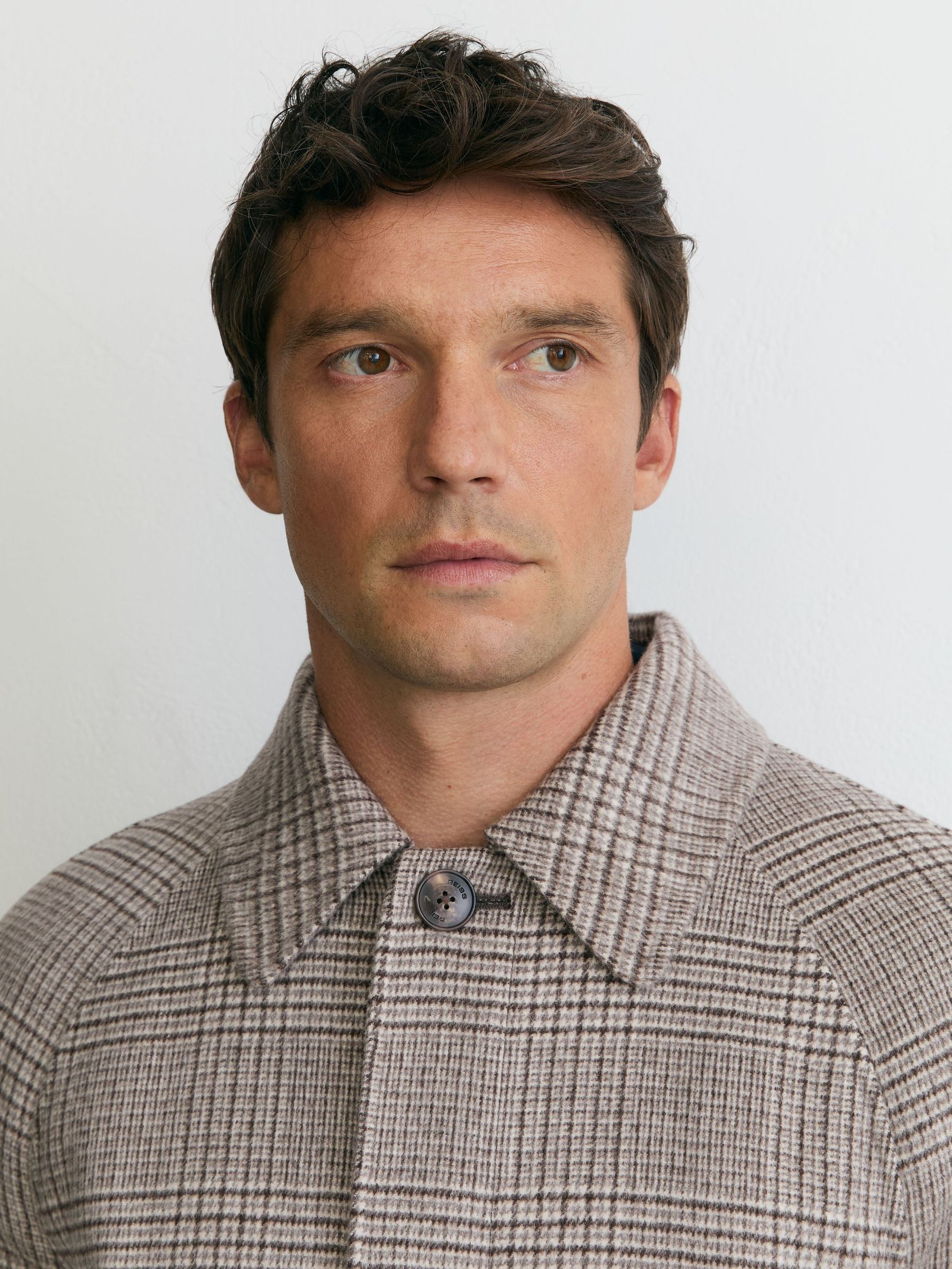 Wool-Blend Check Single-Breasted Overcoat in Stone Check - Image 4 of 9