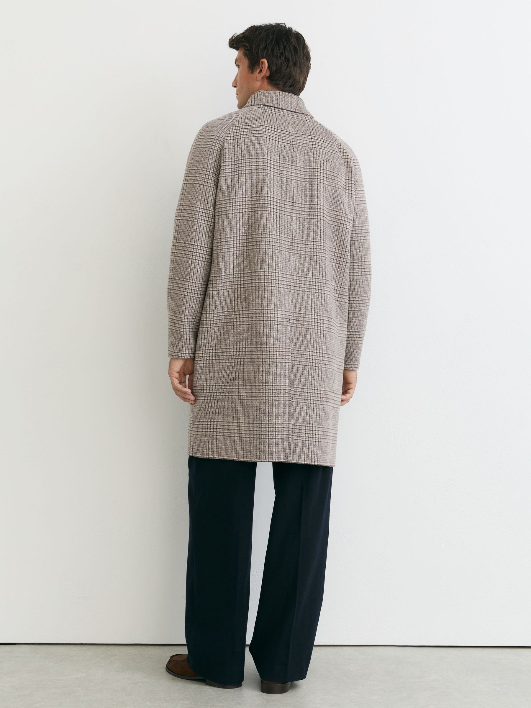 Wool-Blend Check Single-Breasted Overcoat in Stone Check - Image 5 of 9