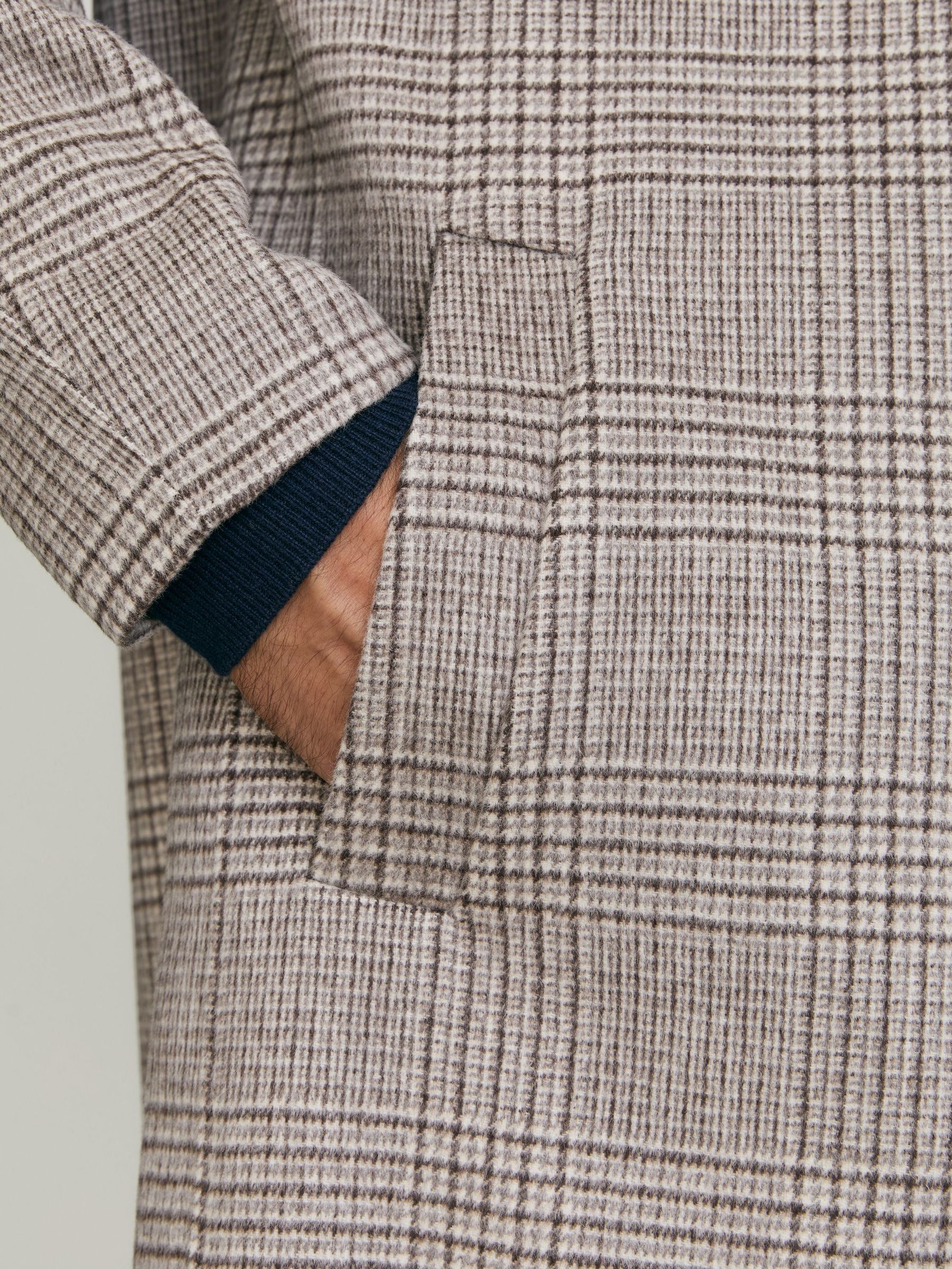 Wool-Blend Check Single-Breasted Overcoat in Stone Check - Image 6 of 9