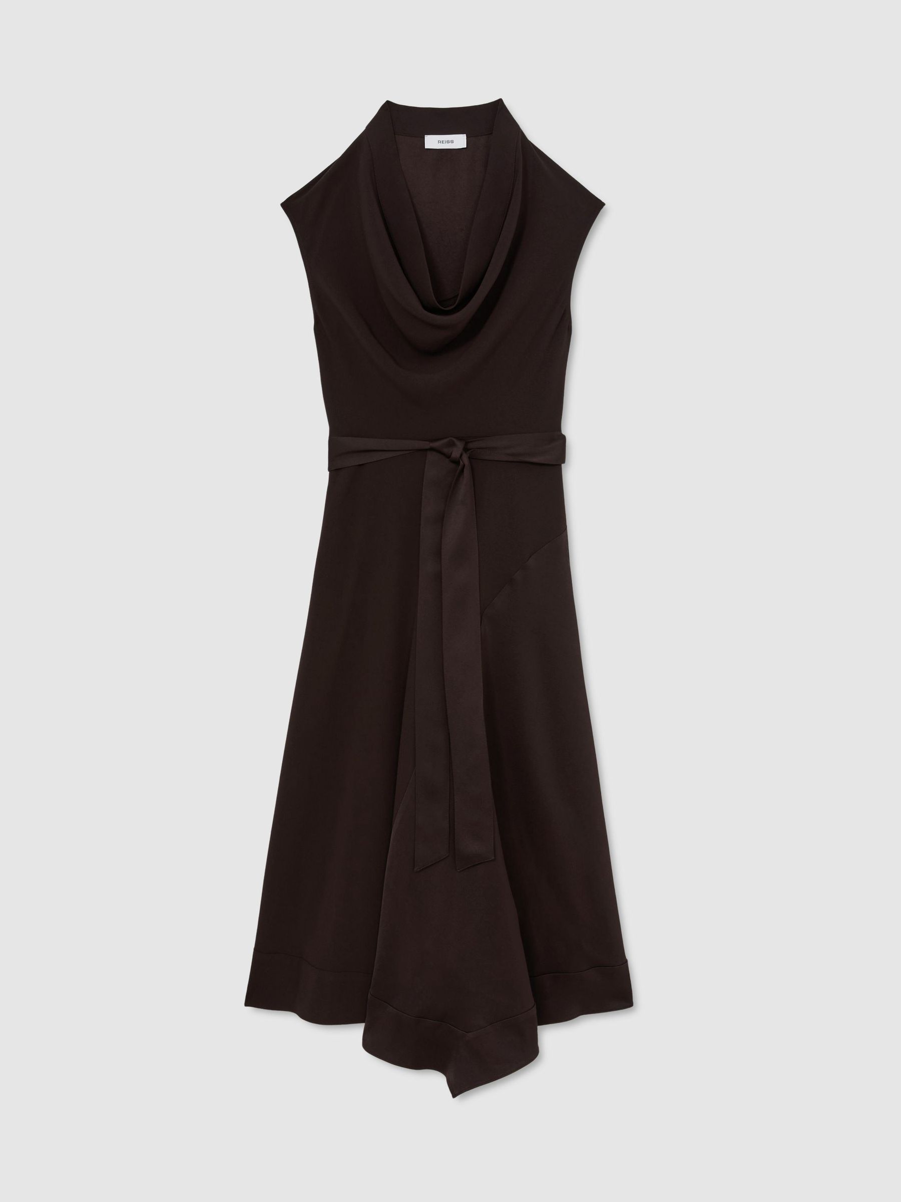 Cowl-Neck Tie-Waist Midi Dress in Grape Burgundy - Image 2 of 8