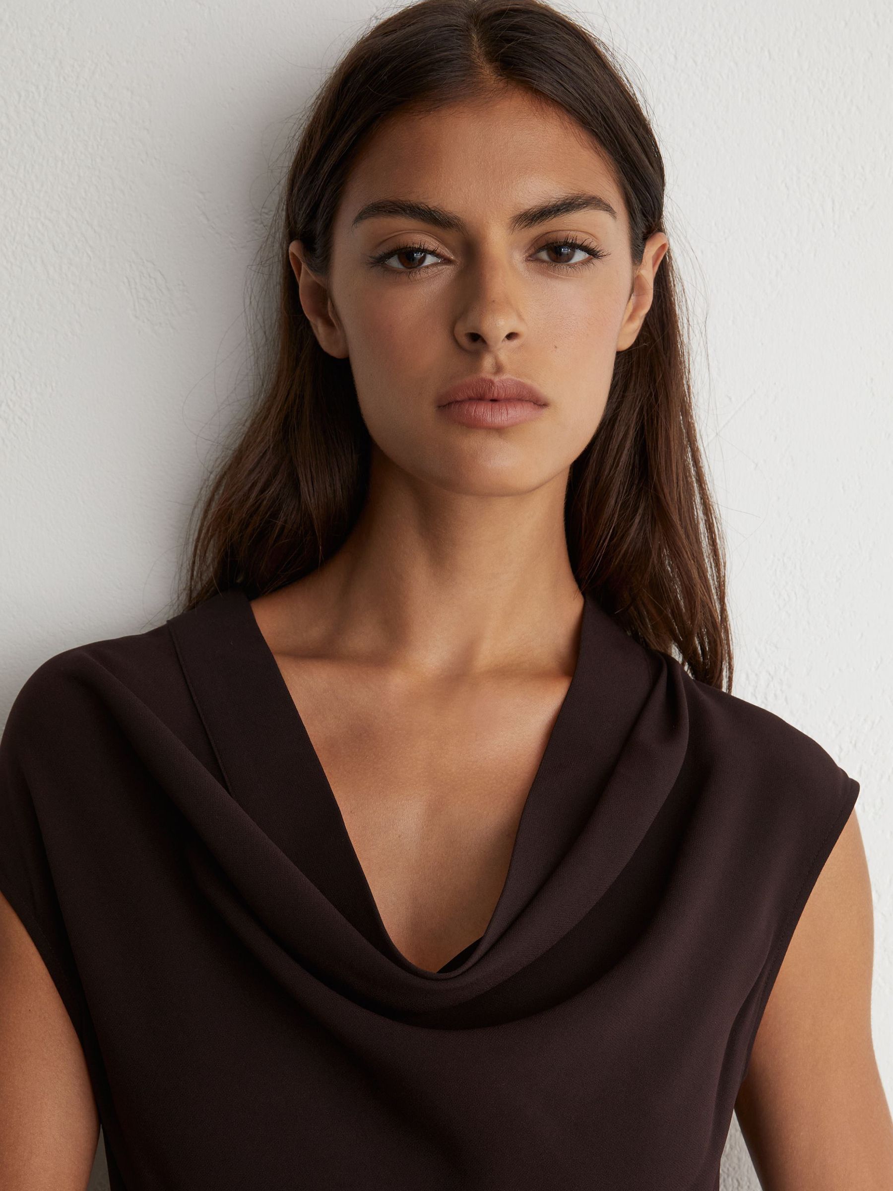 Cowl-Neck Tie-Waist Midi Dress in Grape Burgundy - Image 3 of 8