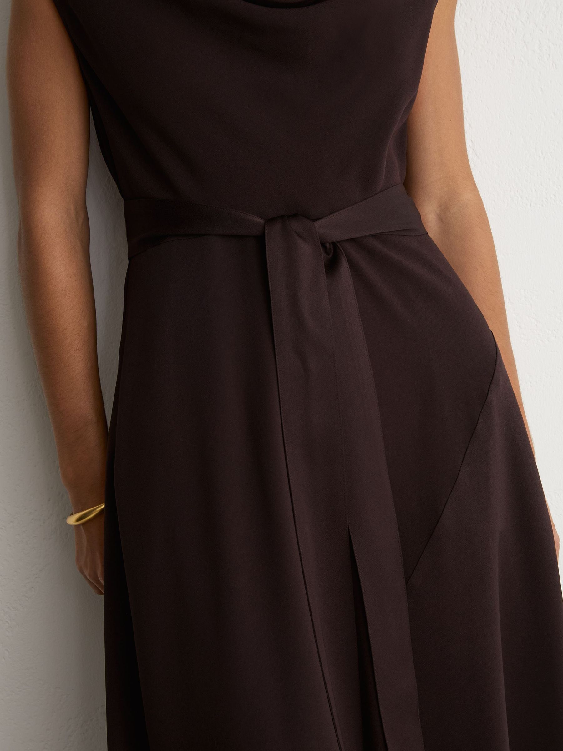Cowl-Neck Tie-Waist Midi Dress in Grape Burgundy - Image 5 of 8