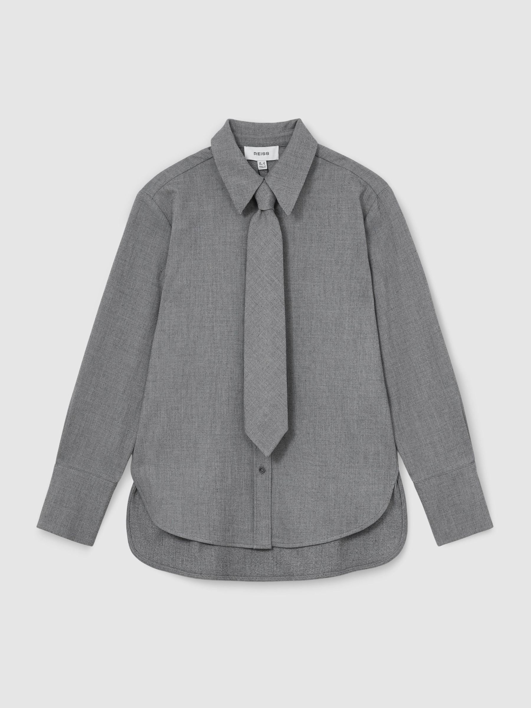 Woven Neck-Tie Long-Sleeve Shirt in Grey - Bild 2 von 7