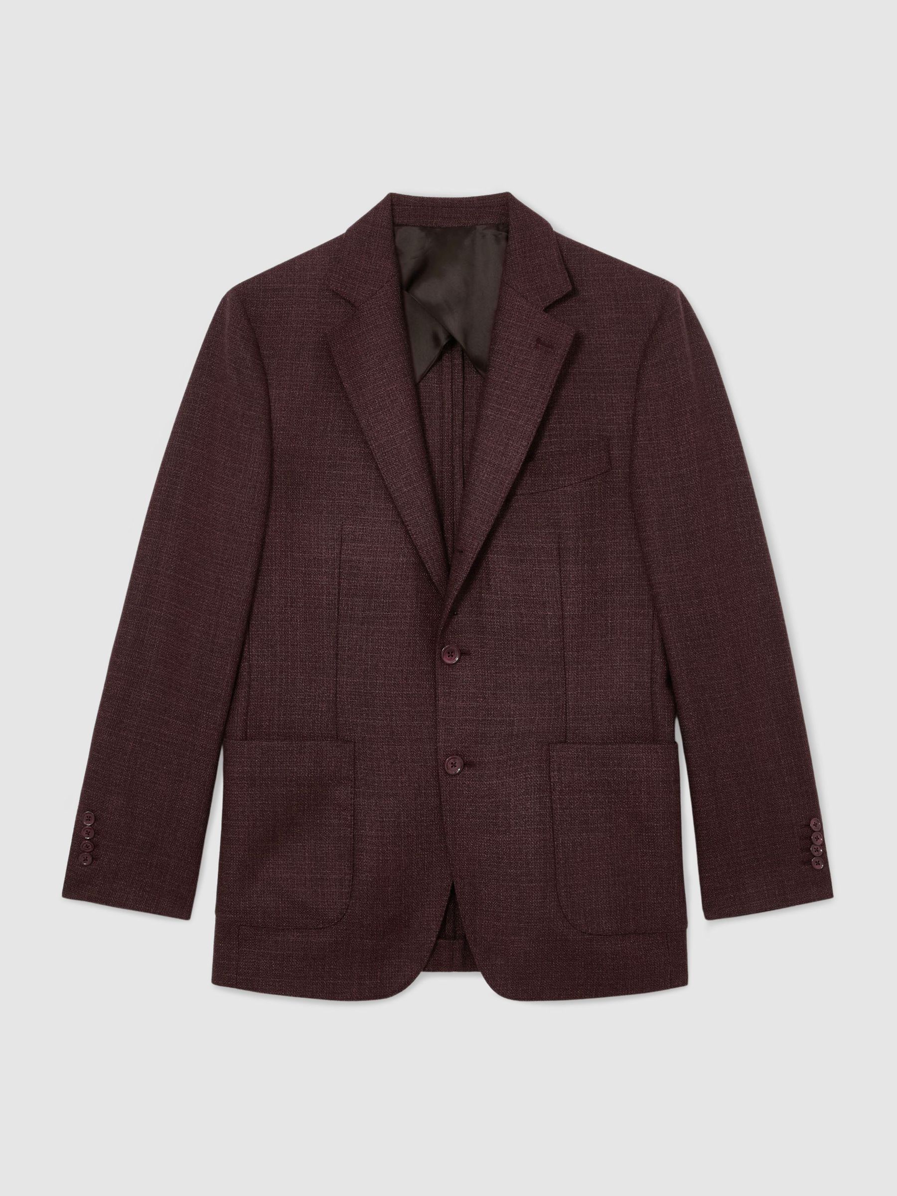 Wool Hopsack Single-Breasted Blazer Tailored-Fit in Bordeaux - Image 2 de 8 Wool Hopsack Single-Breasted Blazer Tailored-Fit in Bordeaux - Image 2 de 8