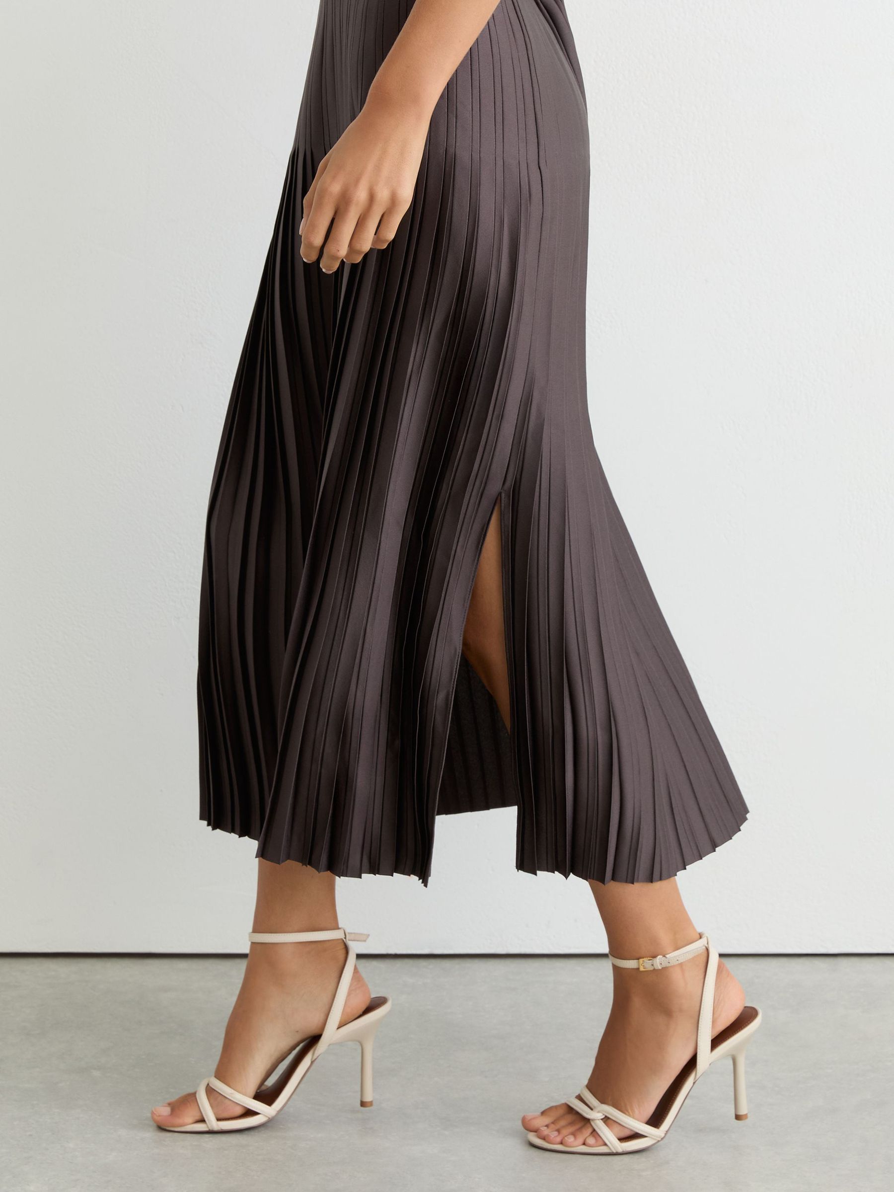 Satin Pleated Midi Skirt in Mauve - Image 3 of 6