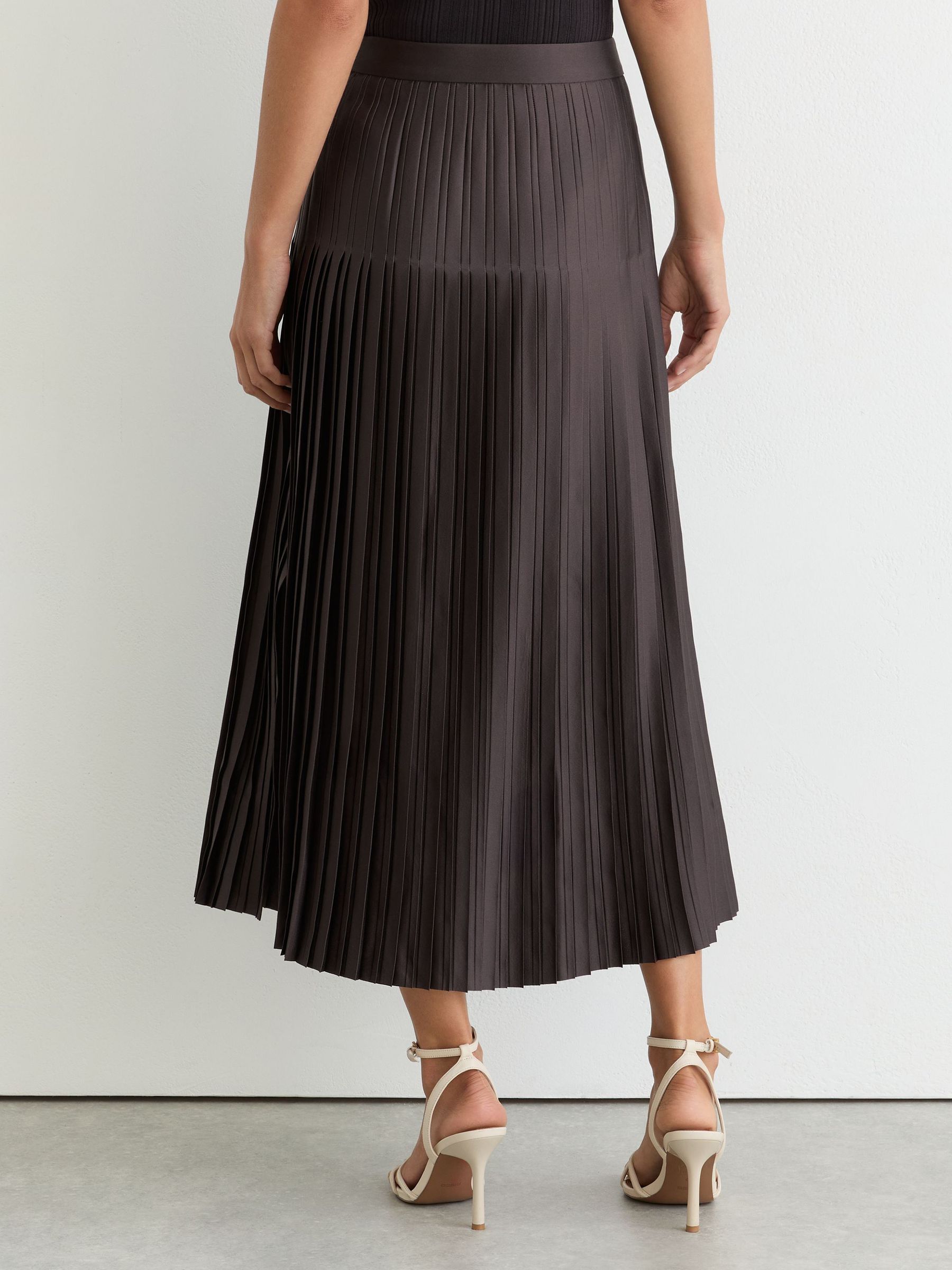 Satin Pleated Midi Skirt in Mauve - Image 5 of 6