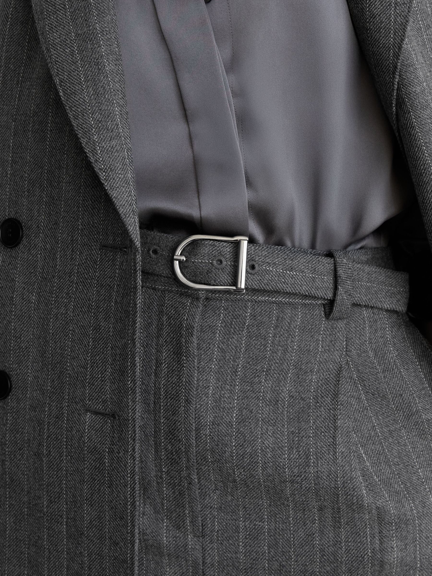 Wool Pinstripe Belted Pencil Skirt in Grey - Image 8 of 9