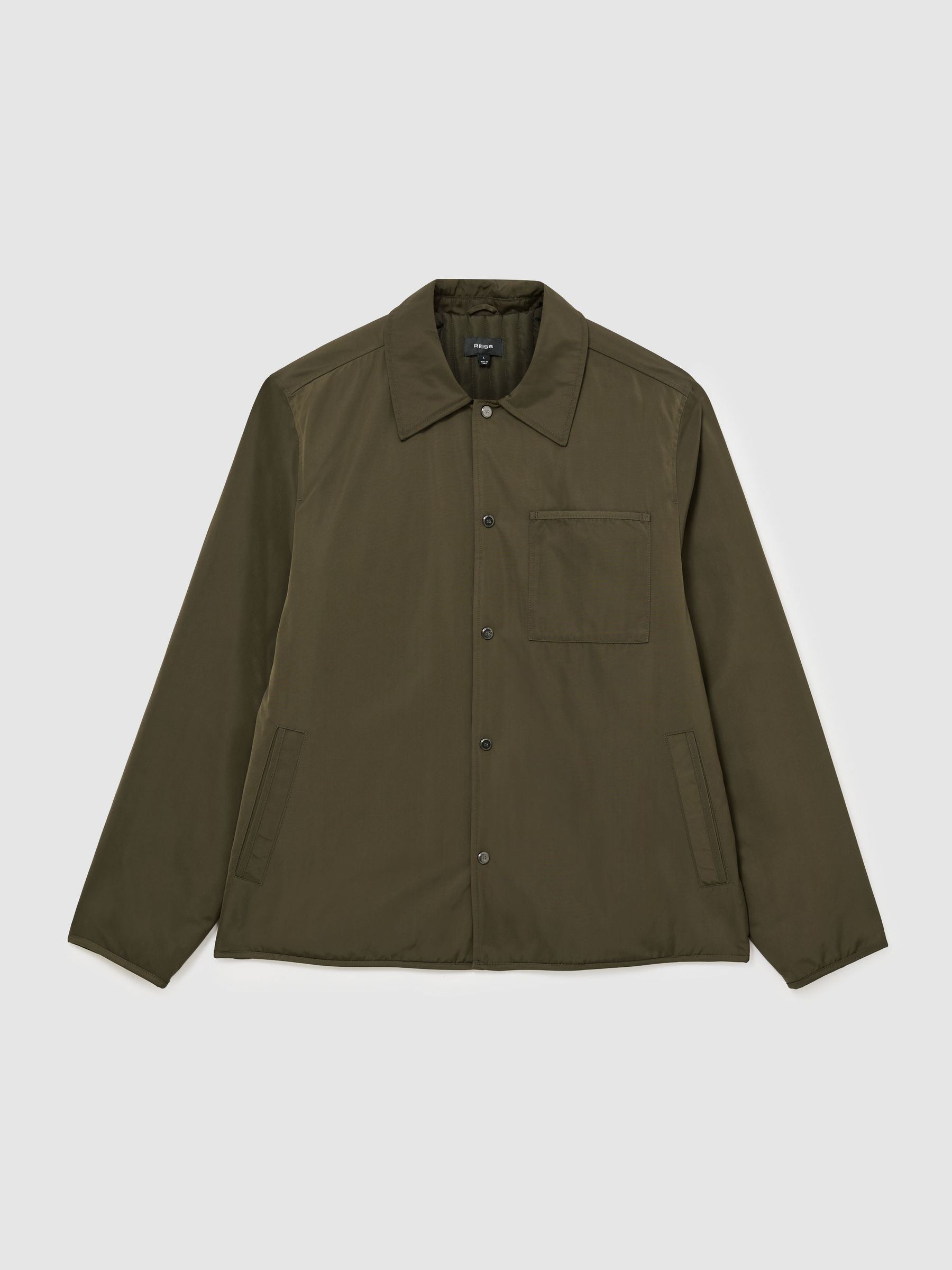 Lightly-Padded Patch-Pocket Overshirt in Dark Green - Image 2 of 8