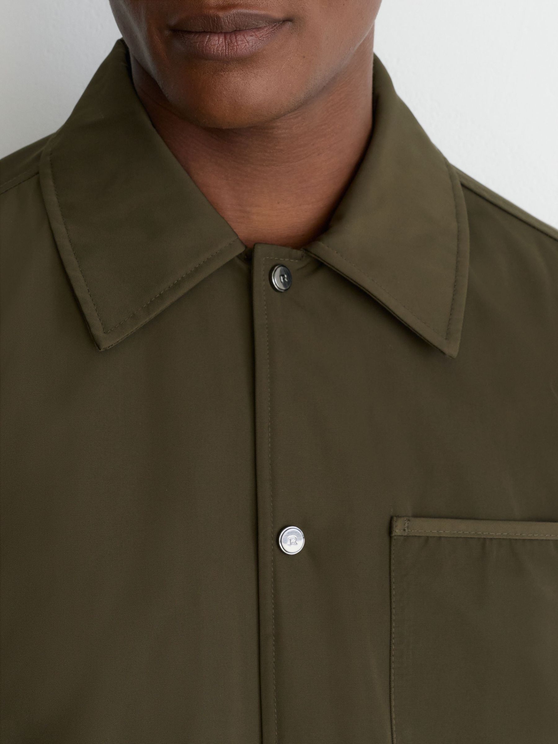 Lightly-Padded Patch-Pocket Overshirt in Dark Green - Image 3 of 8