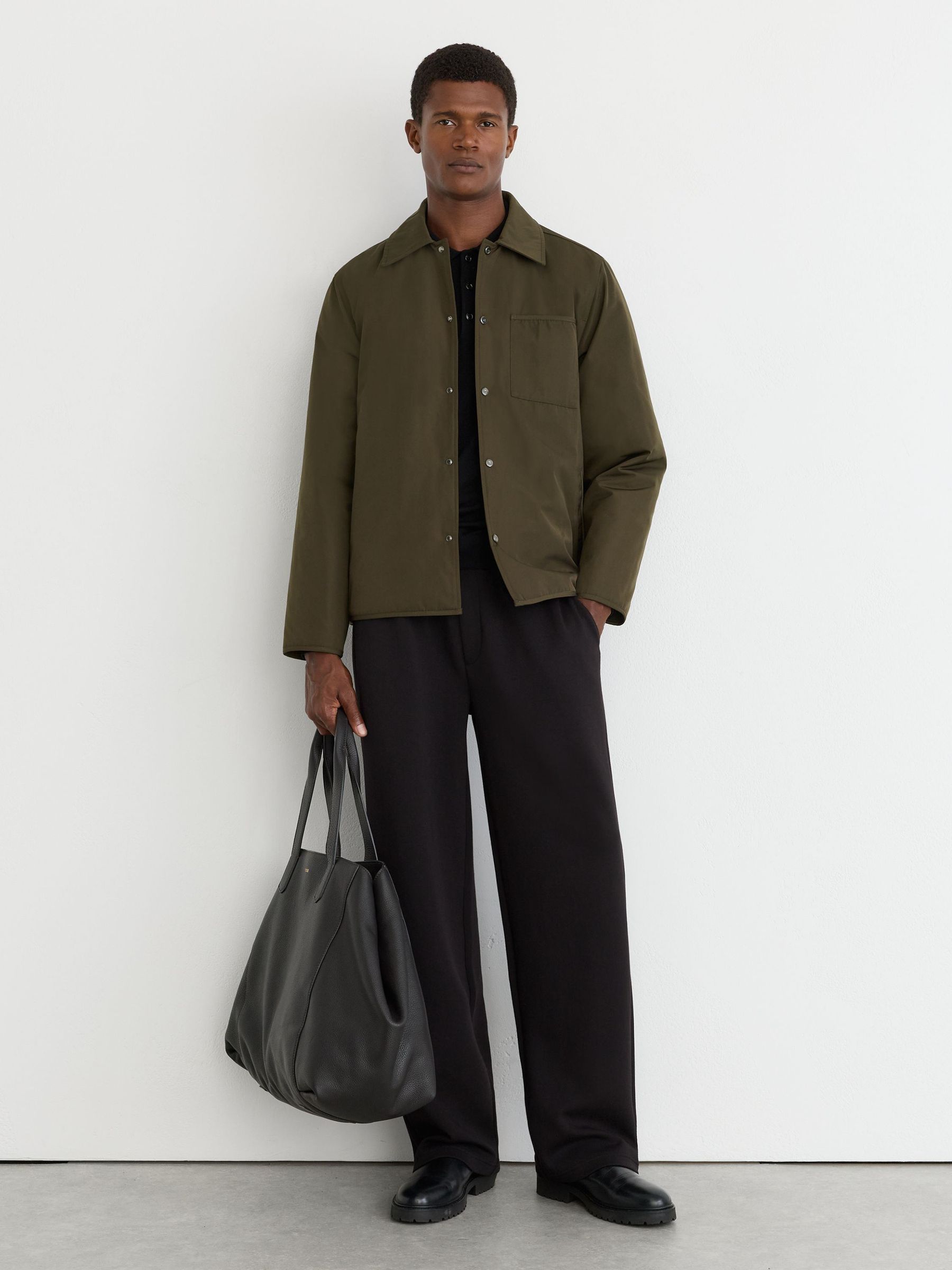 Lightly-Padded Patch-Pocket Overshirt in Dark Green - Image 4 of 8