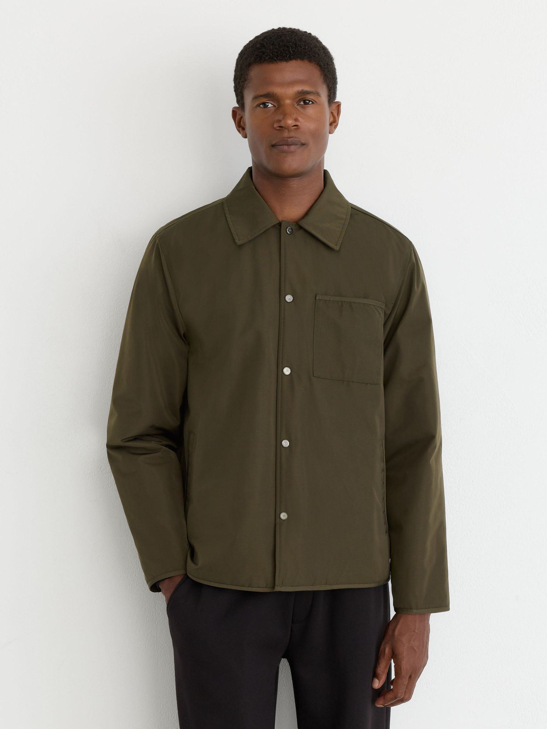 Lightly-Padded Patch-Pocket Overshirt in Dark Green - Image 6 of 8