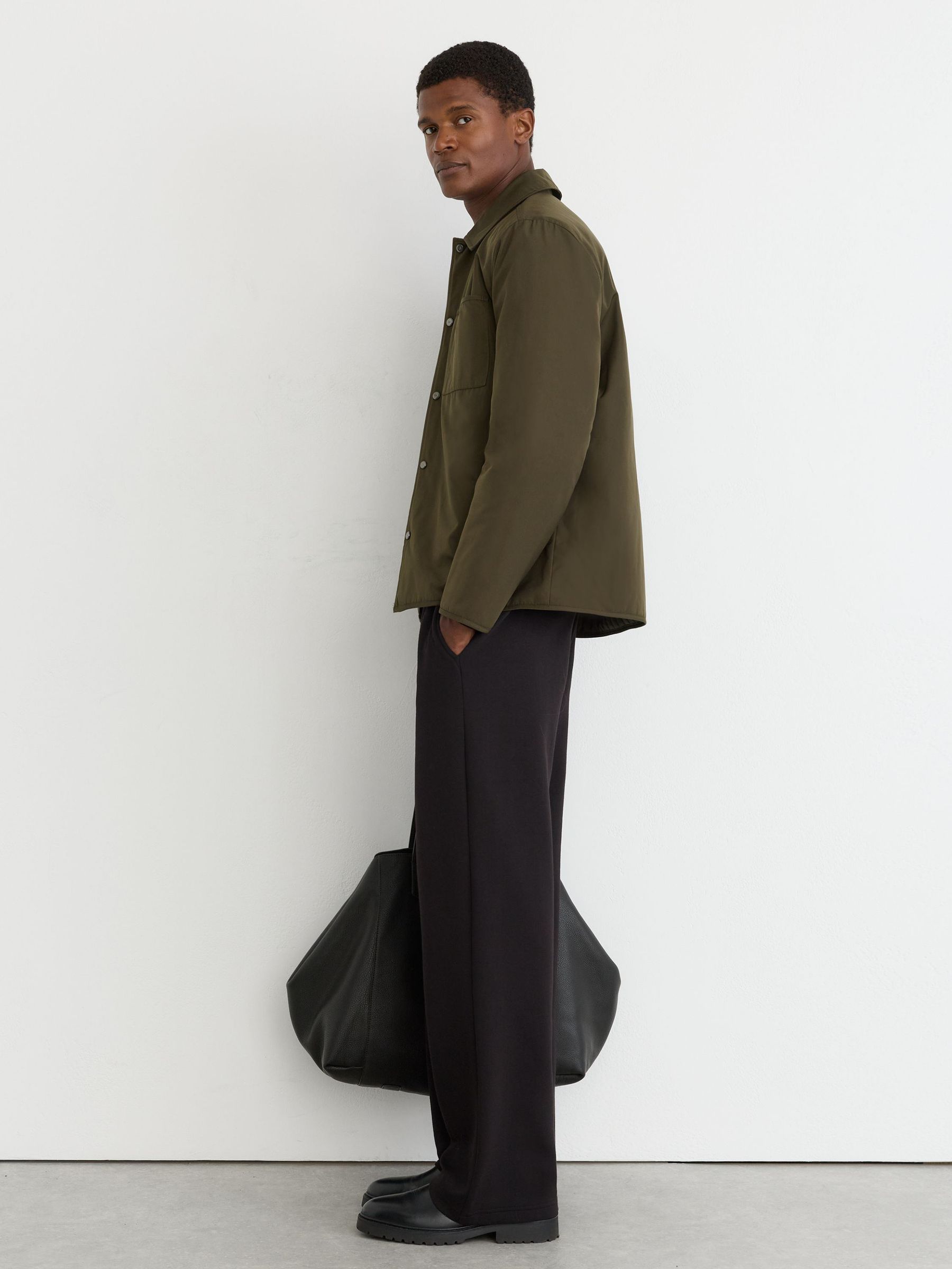 Lightly-Padded Patch-Pocket Overshirt in Dark Green - Image 7 of 8