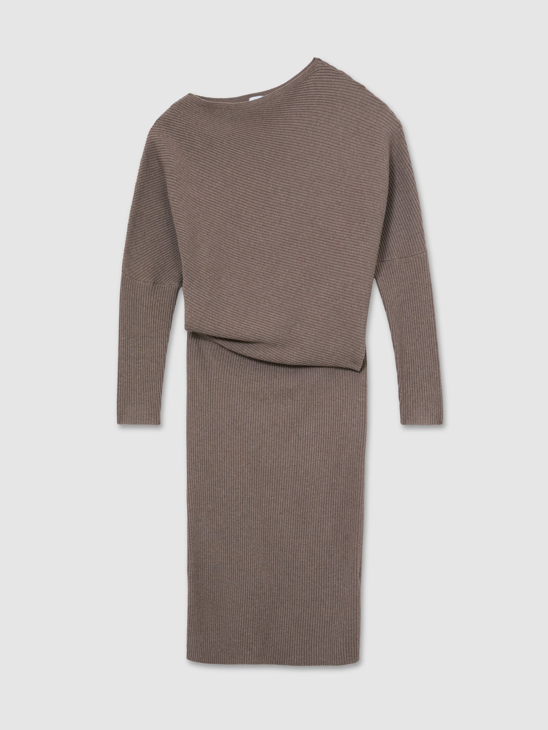 Off-The-Shoulder Ribbed Midi Dress in Neutral - Image 2 of 6