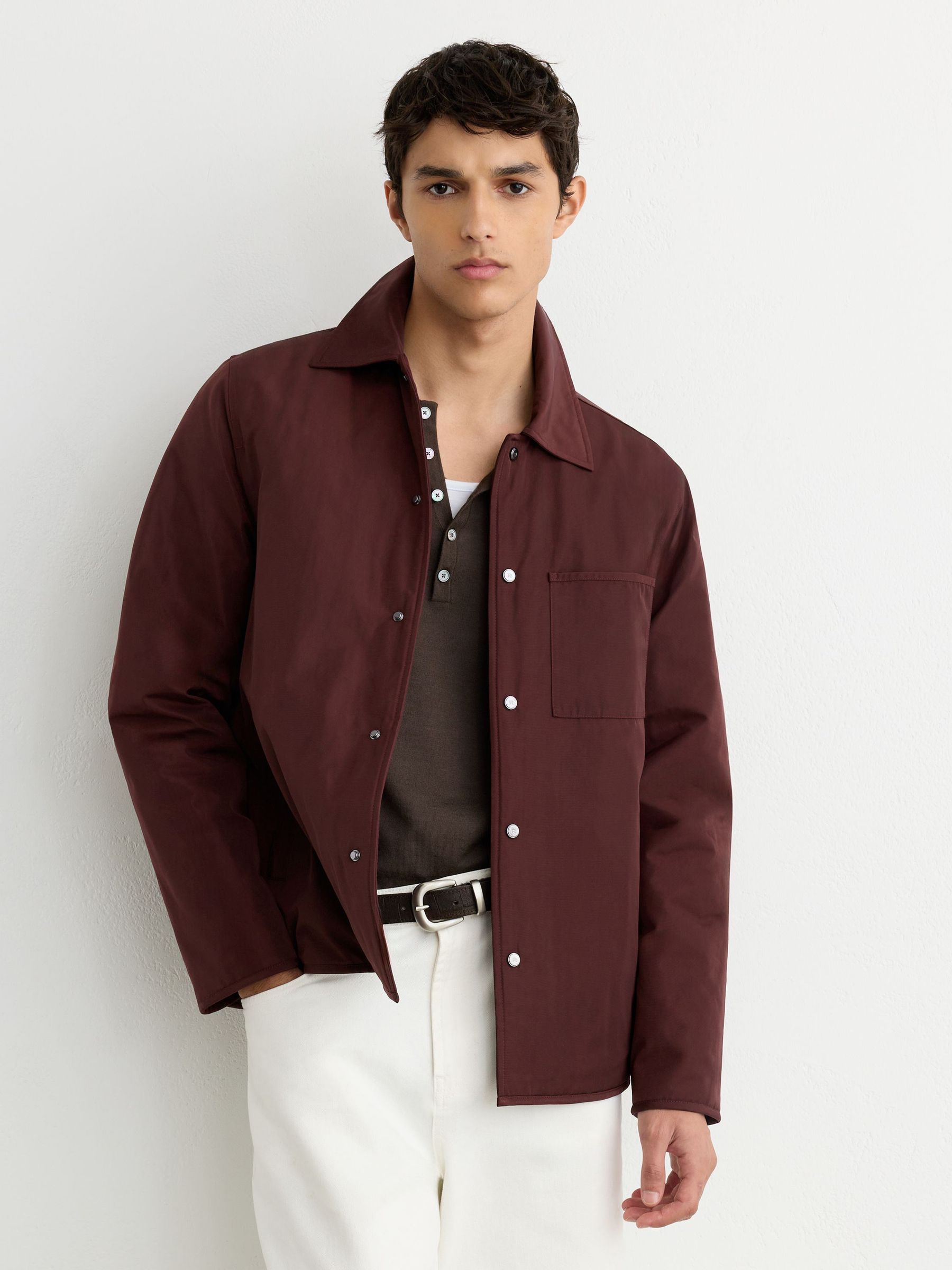 Lightly-Padded Patch-Pocket Overshirt in Bordeaux - Image 1 of 8