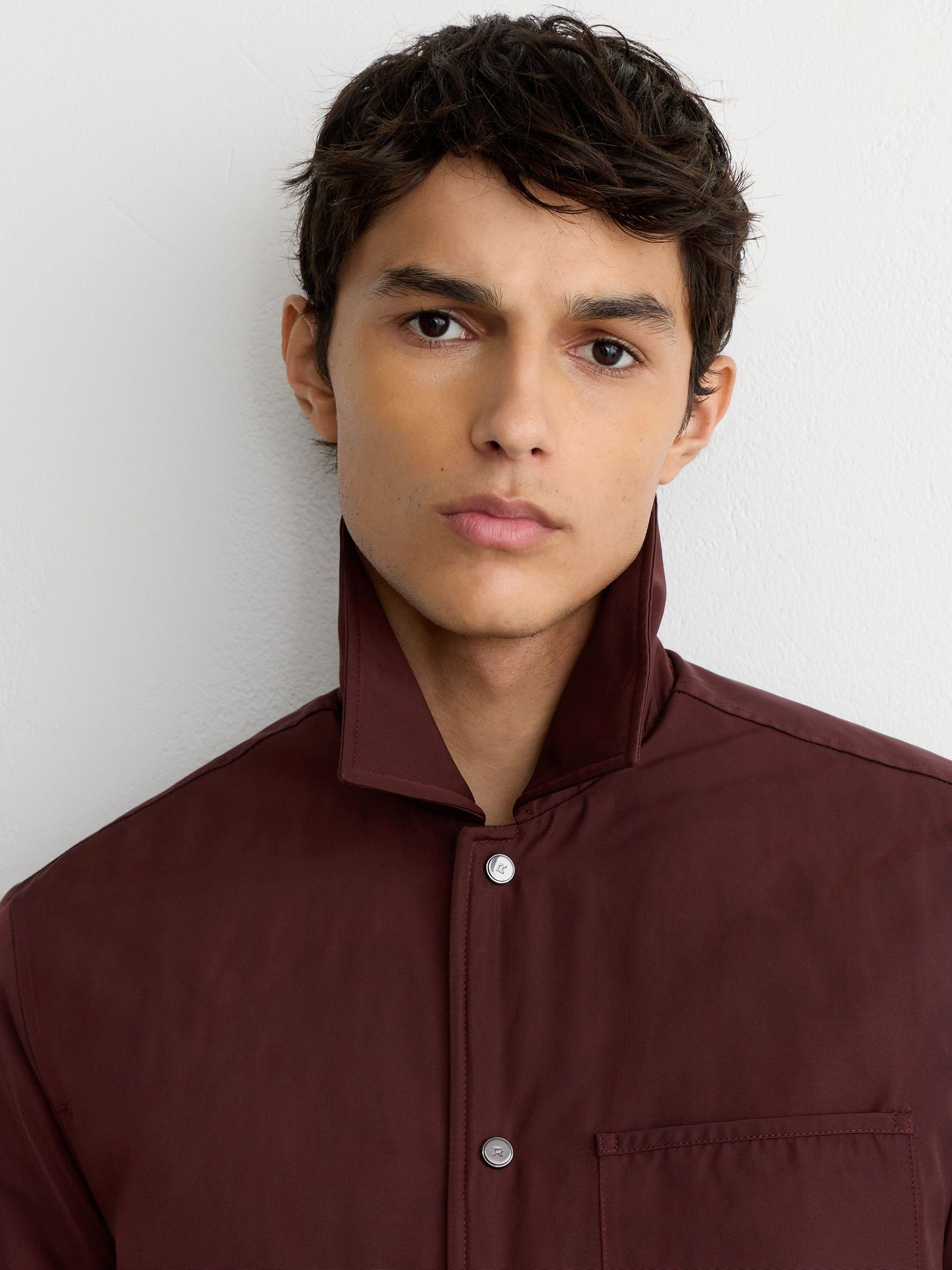 Lightly-Padded Patch-Pocket Overshirt in Bordeaux - Image 3 of 8