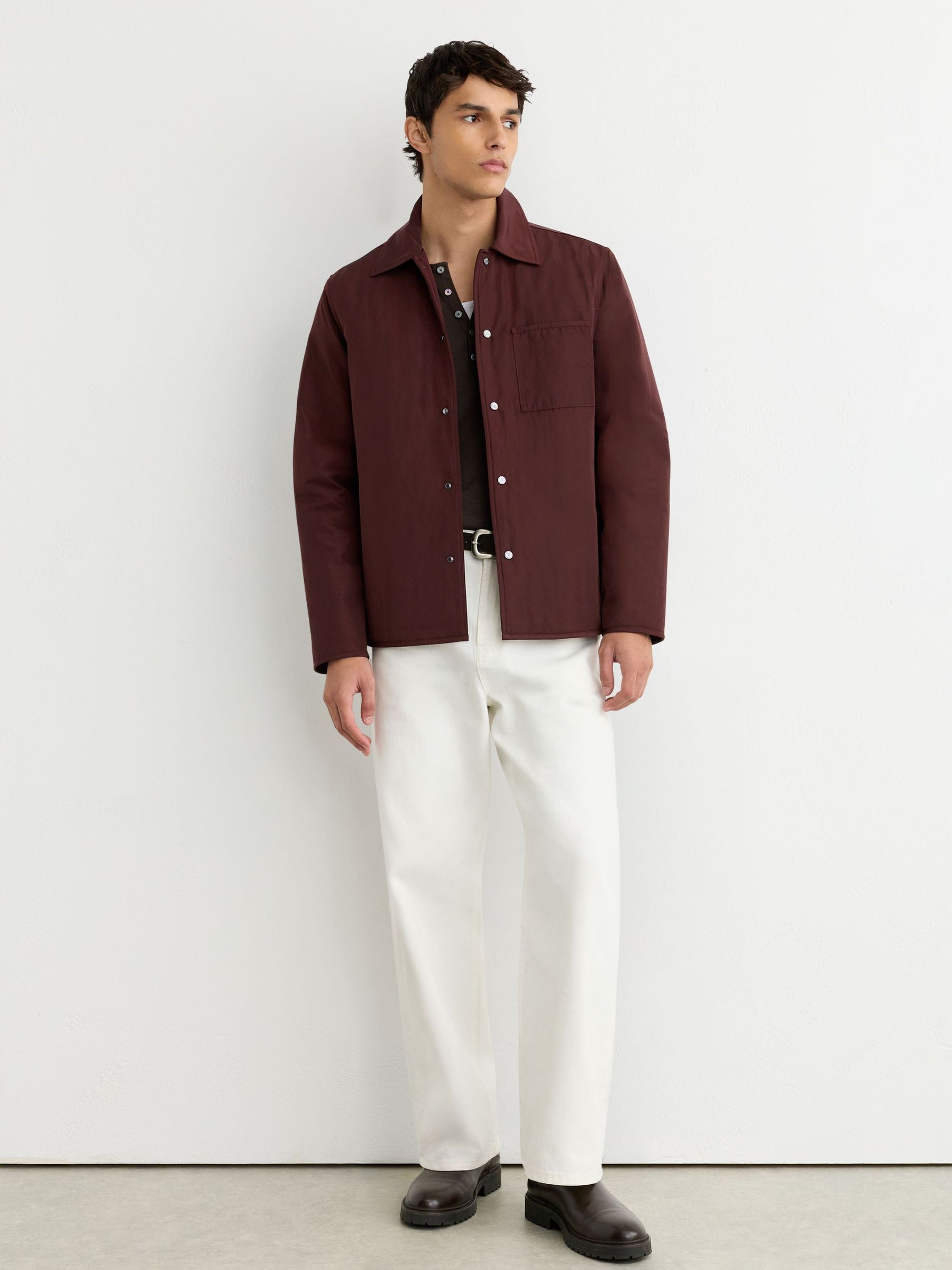 Lightly-Padded Patch-Pocket Overshirt in Bordeaux - Image 4 of 8