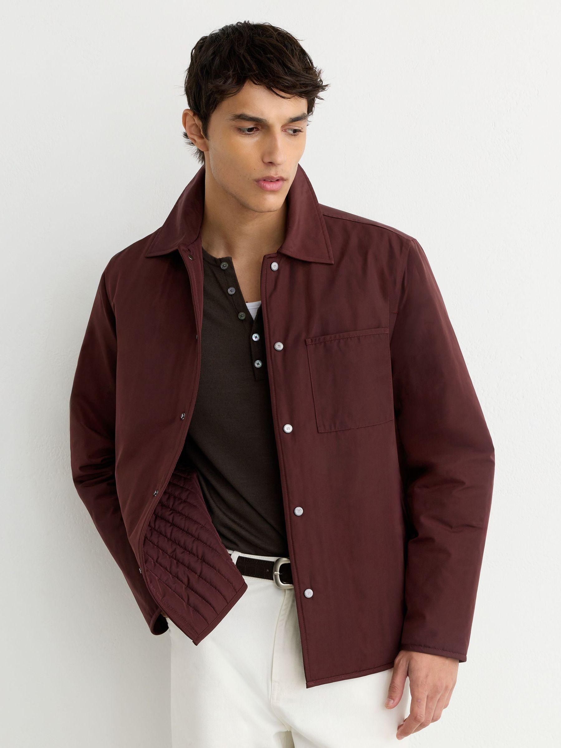 Lightly-Padded Patch-Pocket Overshirt in Bordeaux - Image 7 of 8
