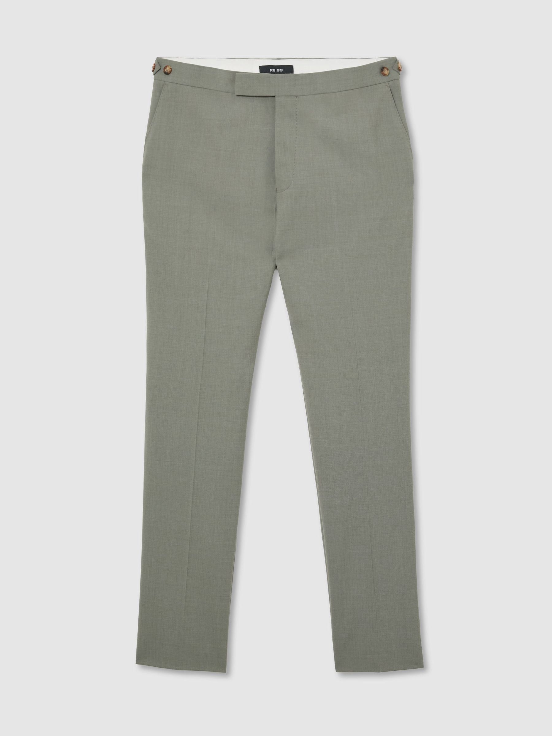 Tailored Fit Wool-Blend Side-Adjuster Suit Trousers in Sage Green - Image 2 of 6