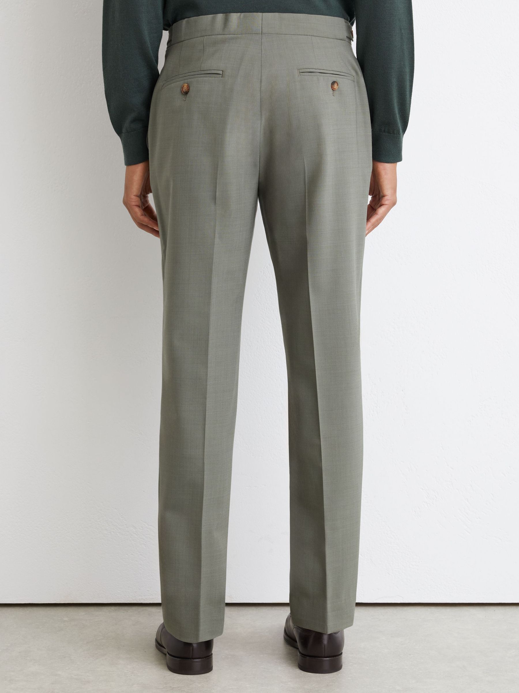 Tailored Fit Wool-Blend Side-Adjuster Suit Trousers in Sage Green - Image 5 of 6