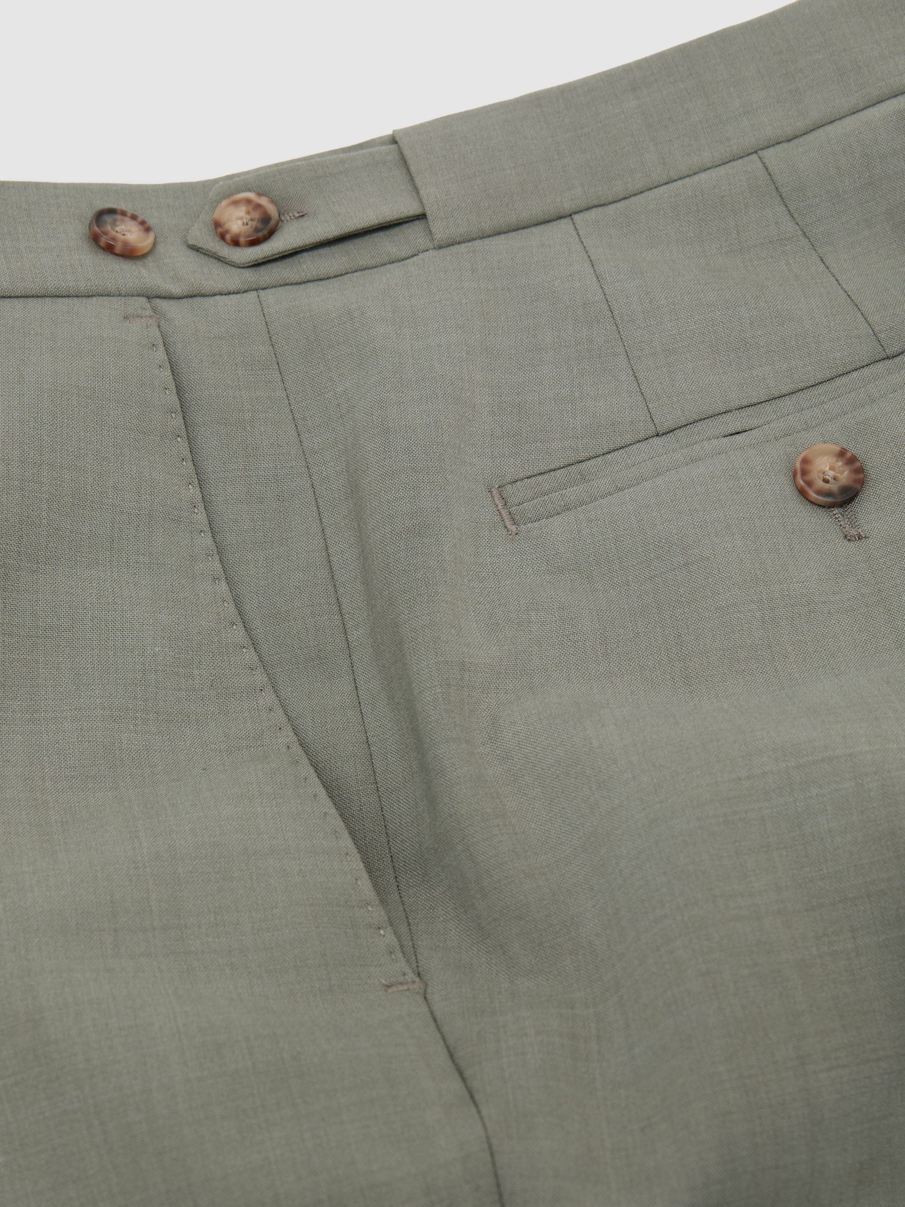 Tailored Fit Wool-Blend Side-Adjuster Suit Trousers in Sage Green - Image 6 of 6