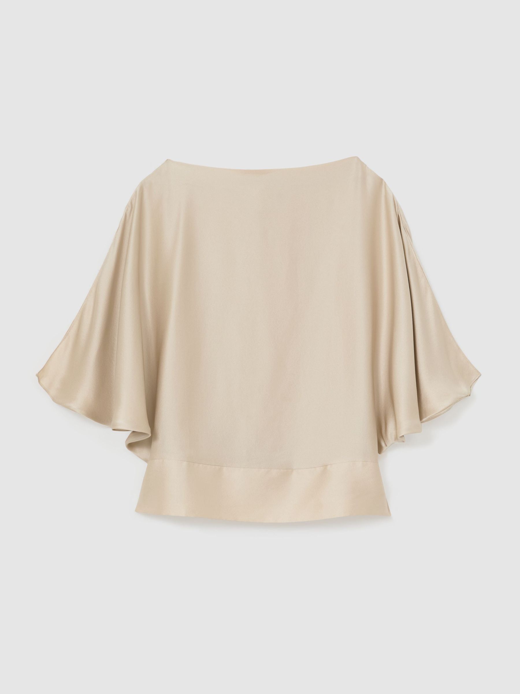 Silk Draped Split-Sleeve Top in Champagne Neutral - Image 2 of 6