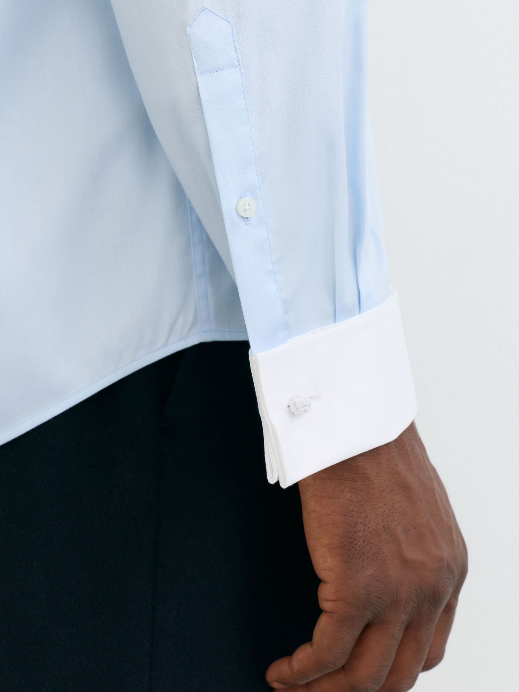 Cotton-Stretch Contrast Double-Cuff Shirt Regular-Fit in Soft Blue - Image 3 of 8