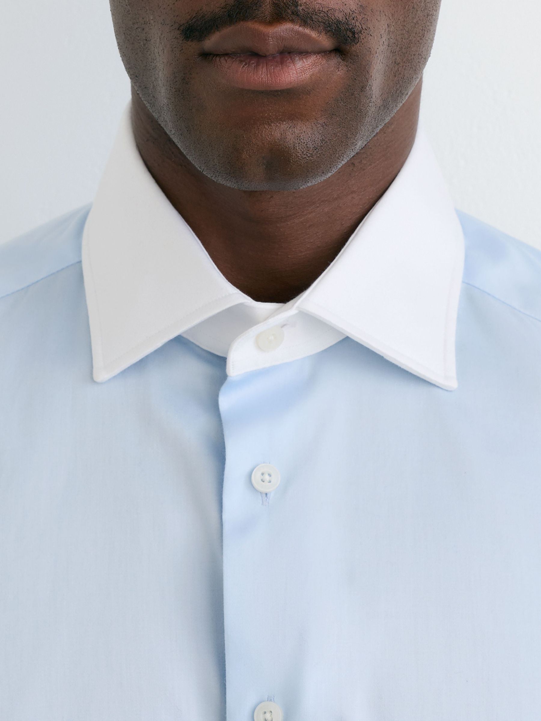 Cotton-Stretch Contrast Double-Cuff Shirt Regular-Fit in Soft Blue - Image 6 of 8