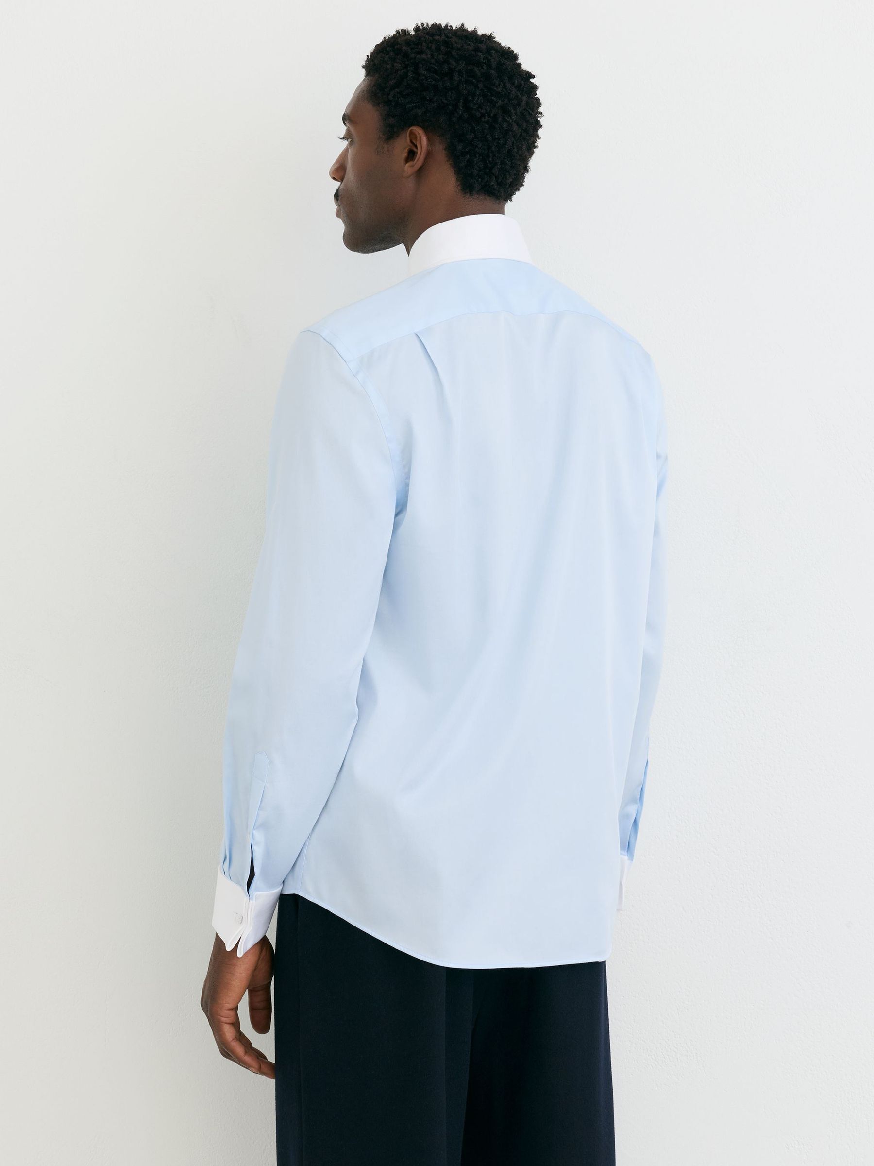 Cotton-Stretch Contrast Double-Cuff Shirt Regular-Fit in Soft Blue - Image 7 of 8