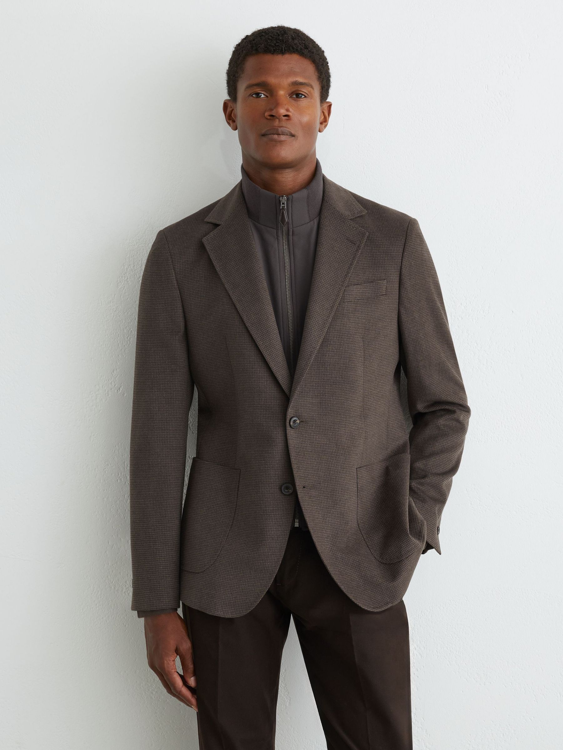 Check Single-Breasted Blazer with Gilet Insert Tailored-Fit in Brown - Image 1 of 12