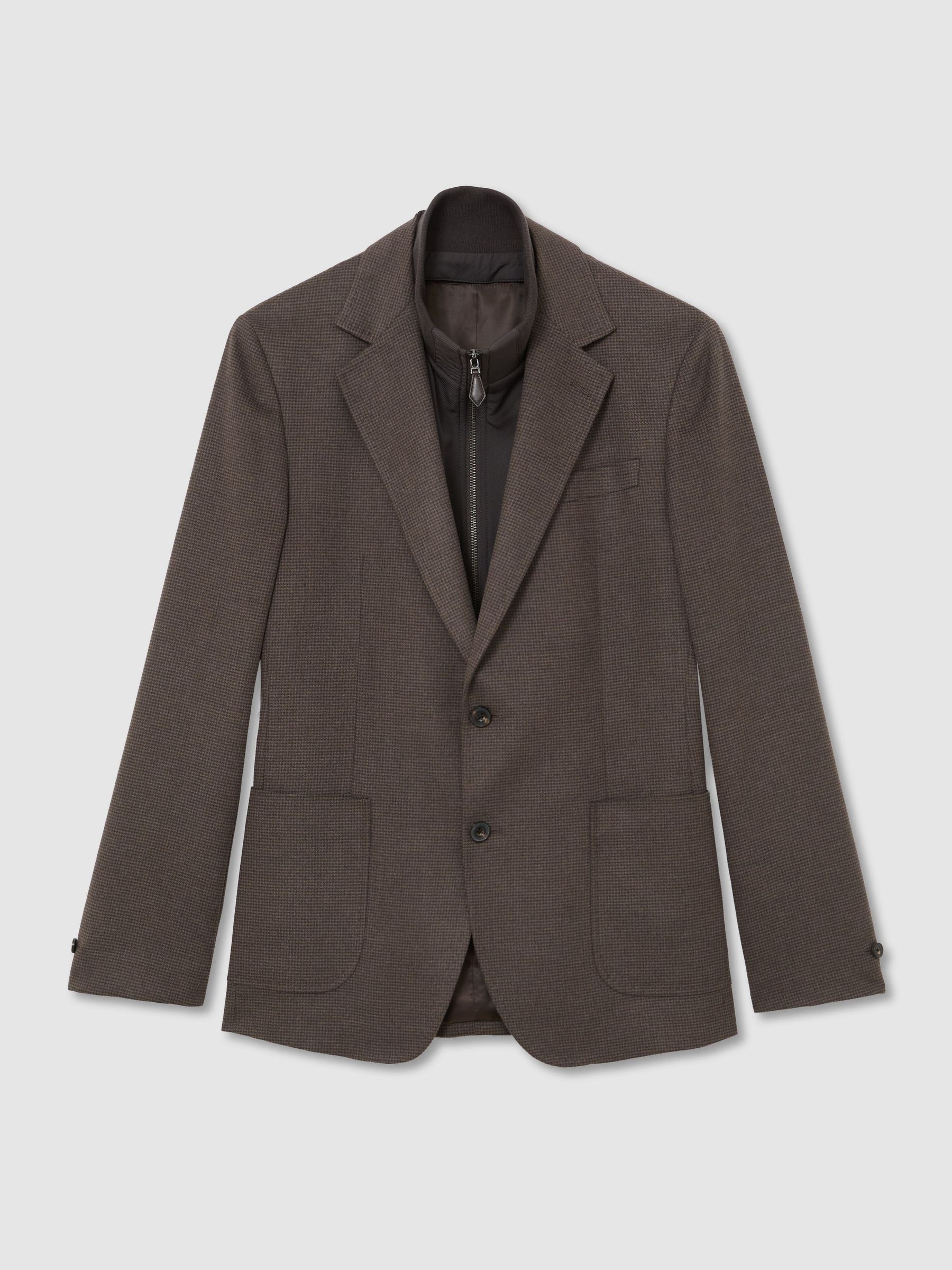 Check Single-Breasted Blazer with Gilet Insert Tailored-Fit in Brown - Image 2 of 12 Check Single-Breasted Blazer with Gilet Insert Tailored-Fit in Brown - Image 2 of 12