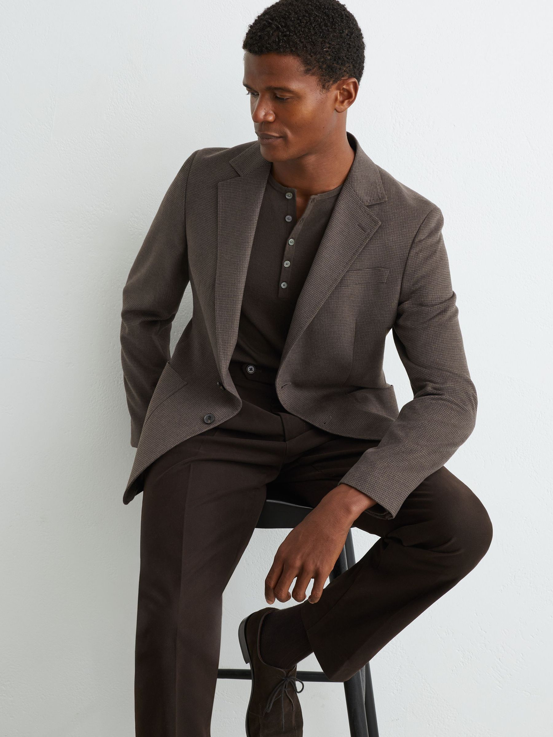 Check Single-Breasted Blazer with Gilet Insert Tailored-Fit in Brown - Image 4 of 12